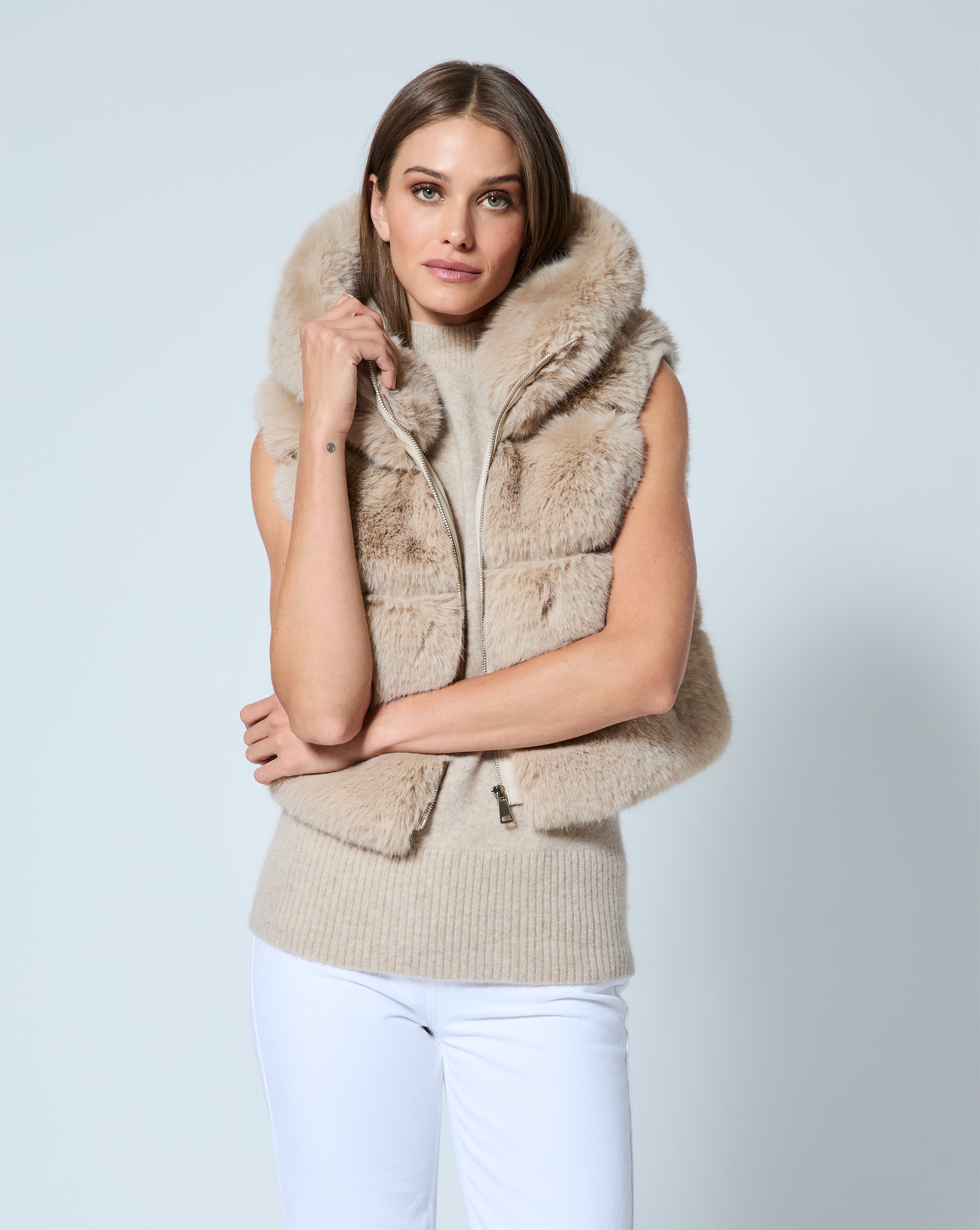 Adrienne Landau The Landau Faux Fur Vest Camel