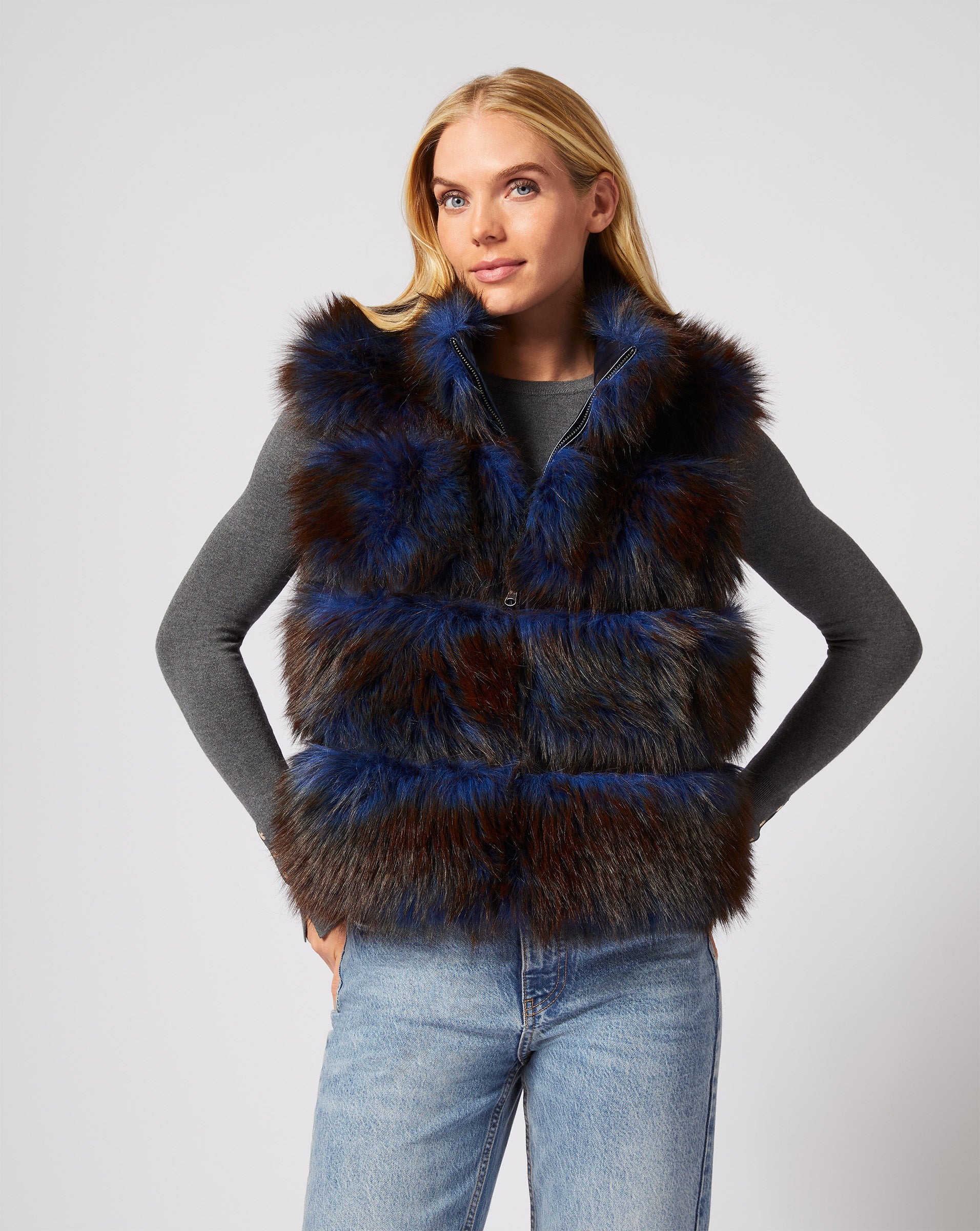 Katy Tipped Long Hair Fox Faux Fur Vest