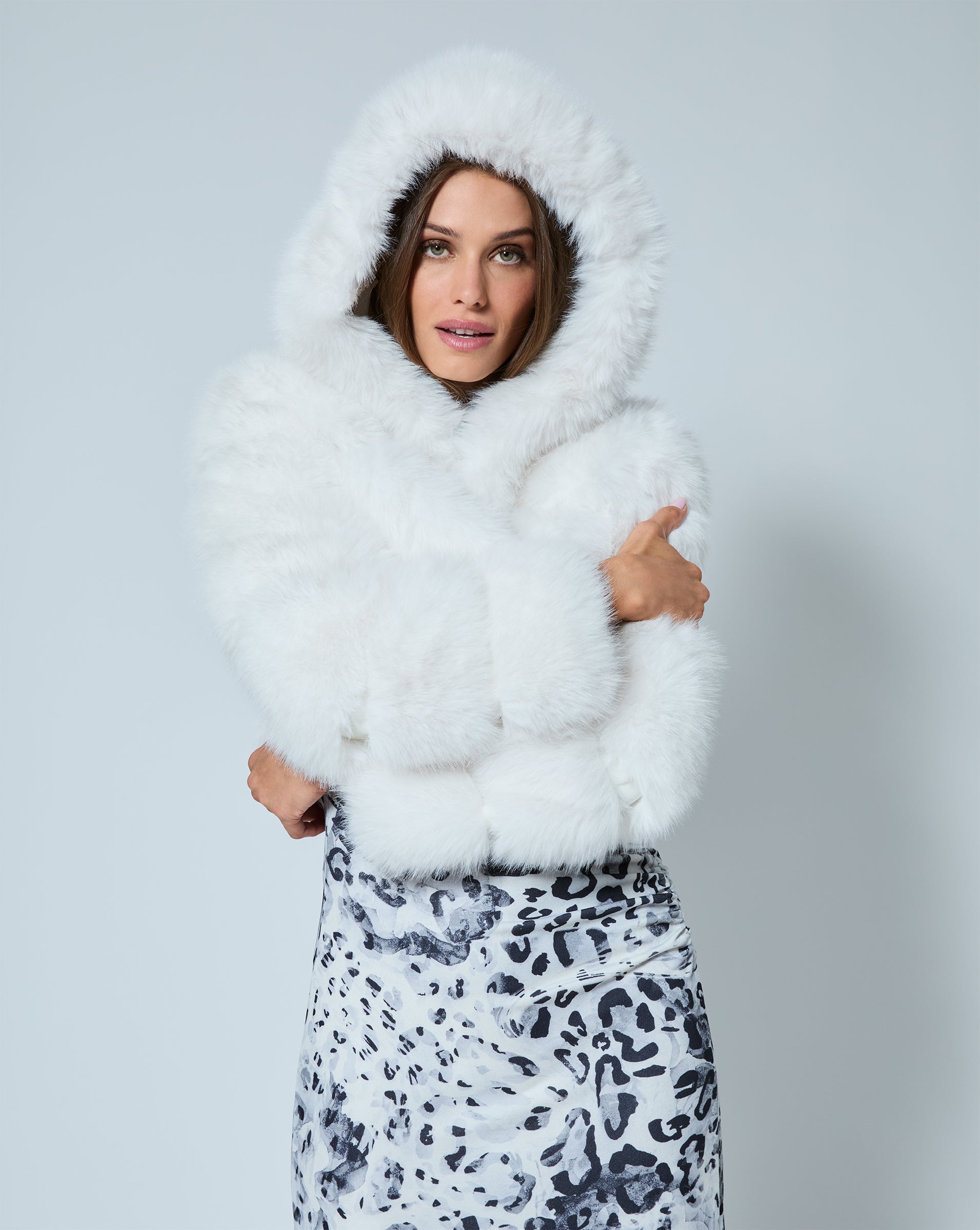 White Wet Look Faux Fur Puffer Jacket Faux Fur Hood Puffer Jacket