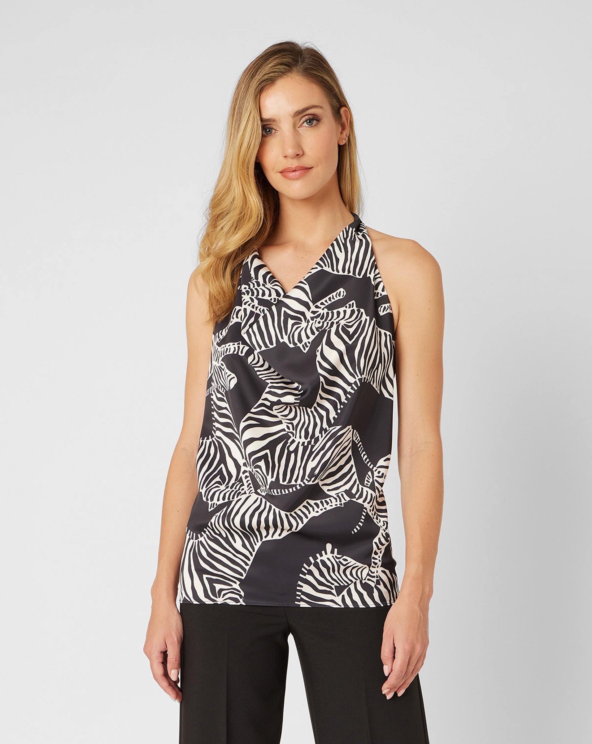 Zebra cowl neck tank