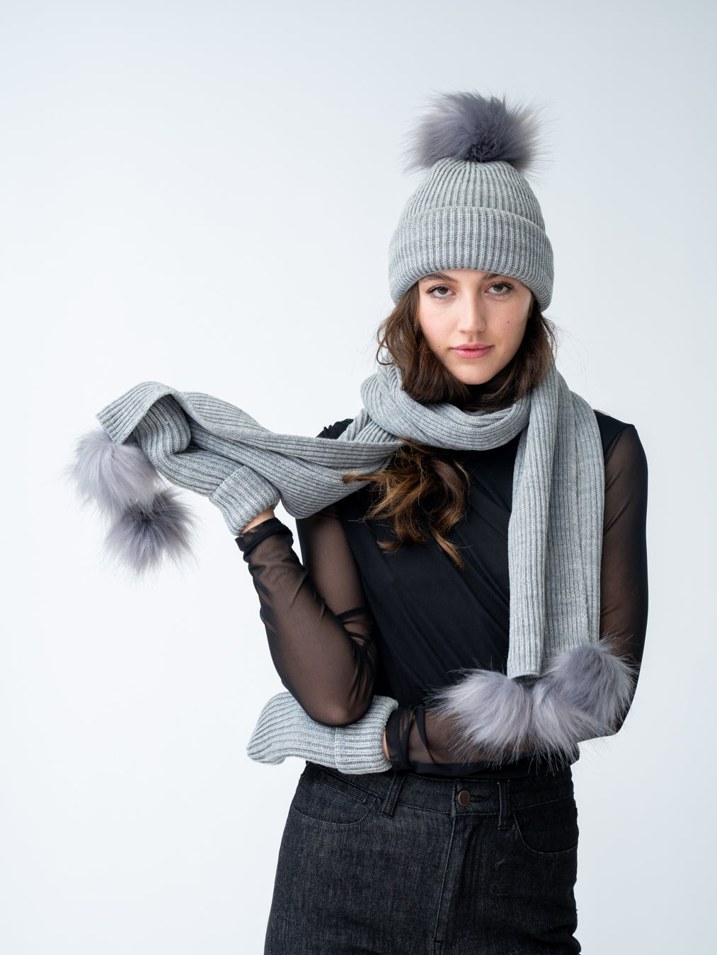 Scarf with Faux Fur Pom-Pom