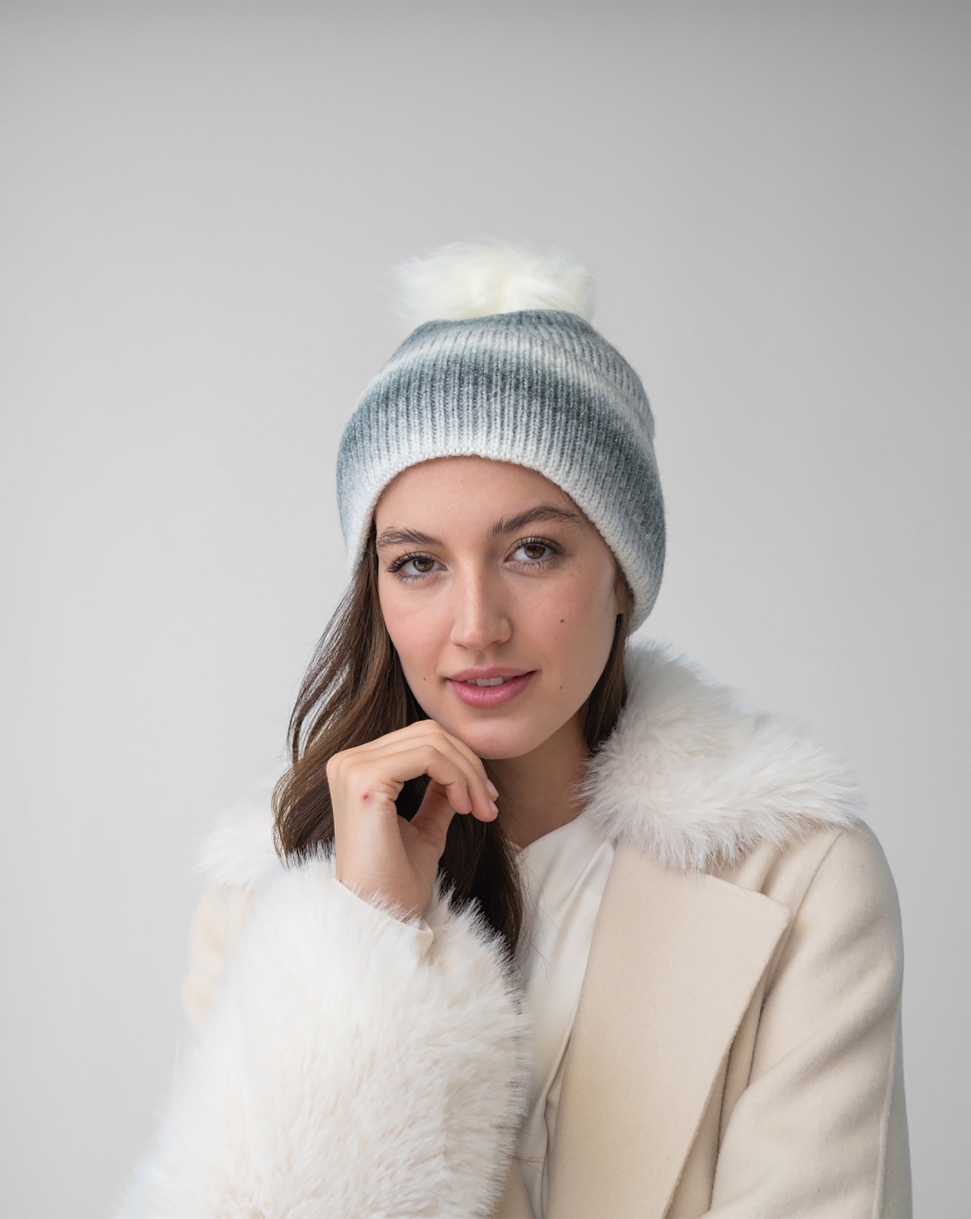 Ombre Cuff Knit Hat with Pom-Pom