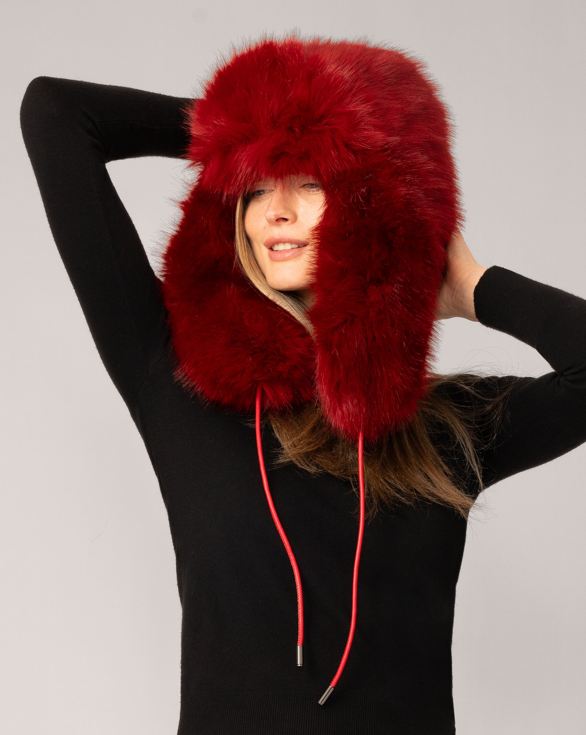 Red Faux Fur Trapper Hat Women main image 2