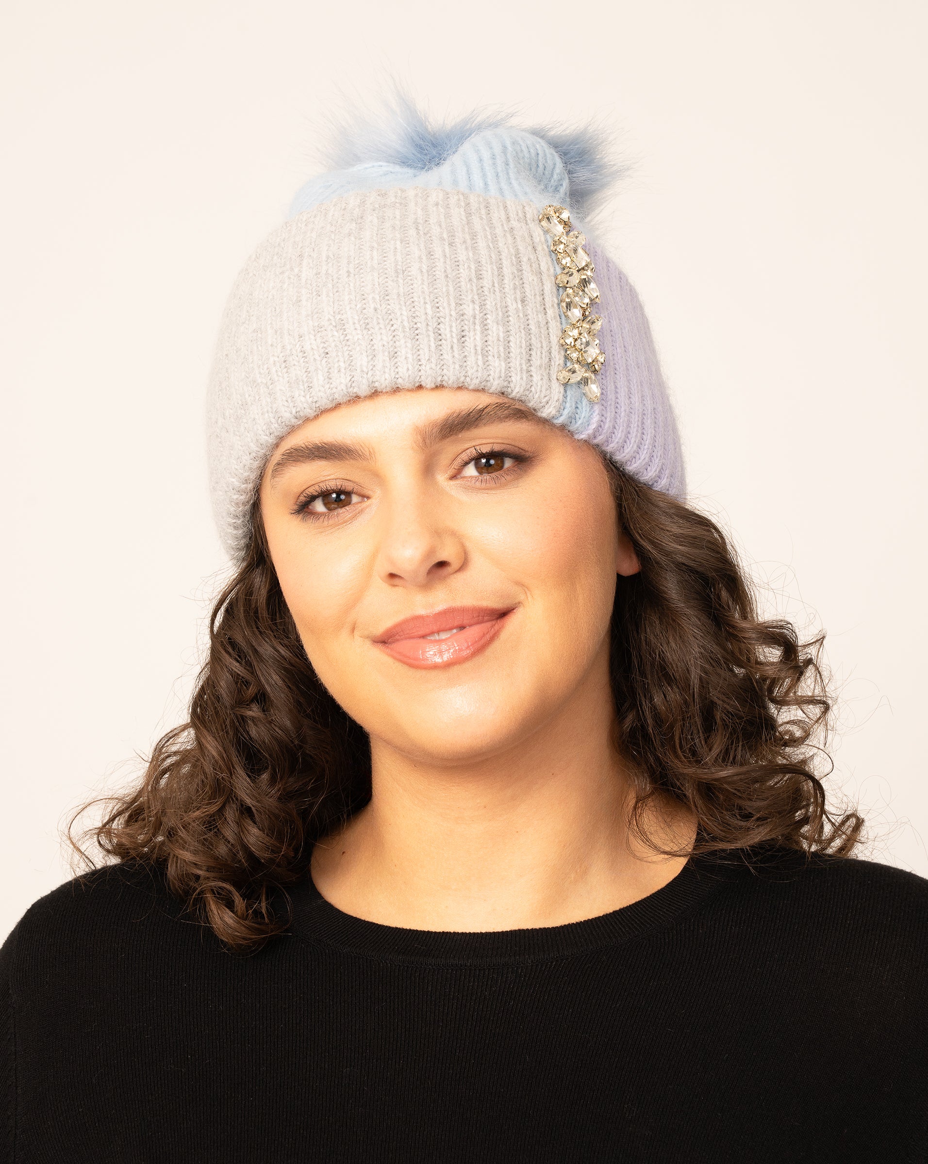 Color Block Knit Hat with Crystals – Adrienne Landau display picture 2