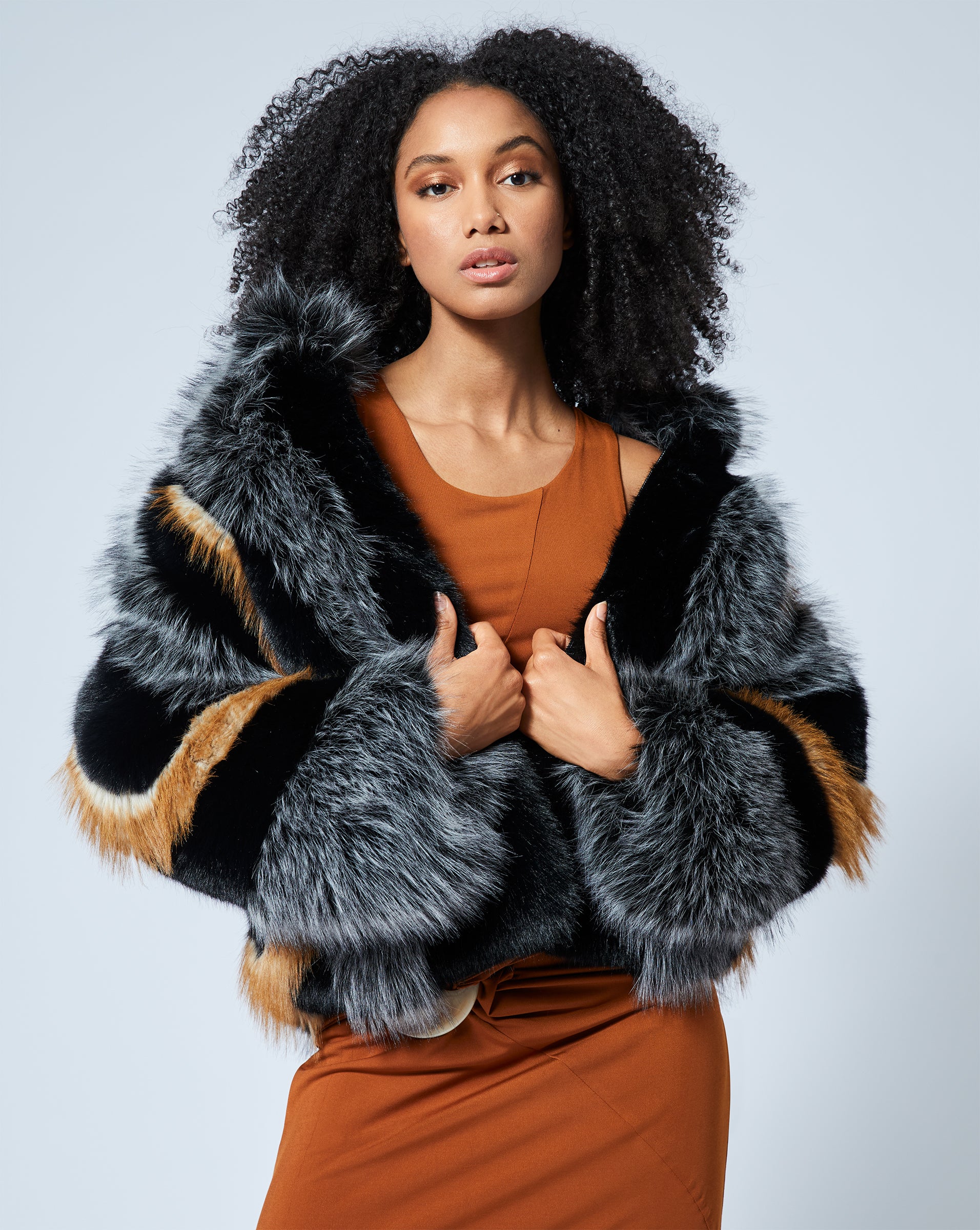 Statement Multi Panel Faux Fur Jacket