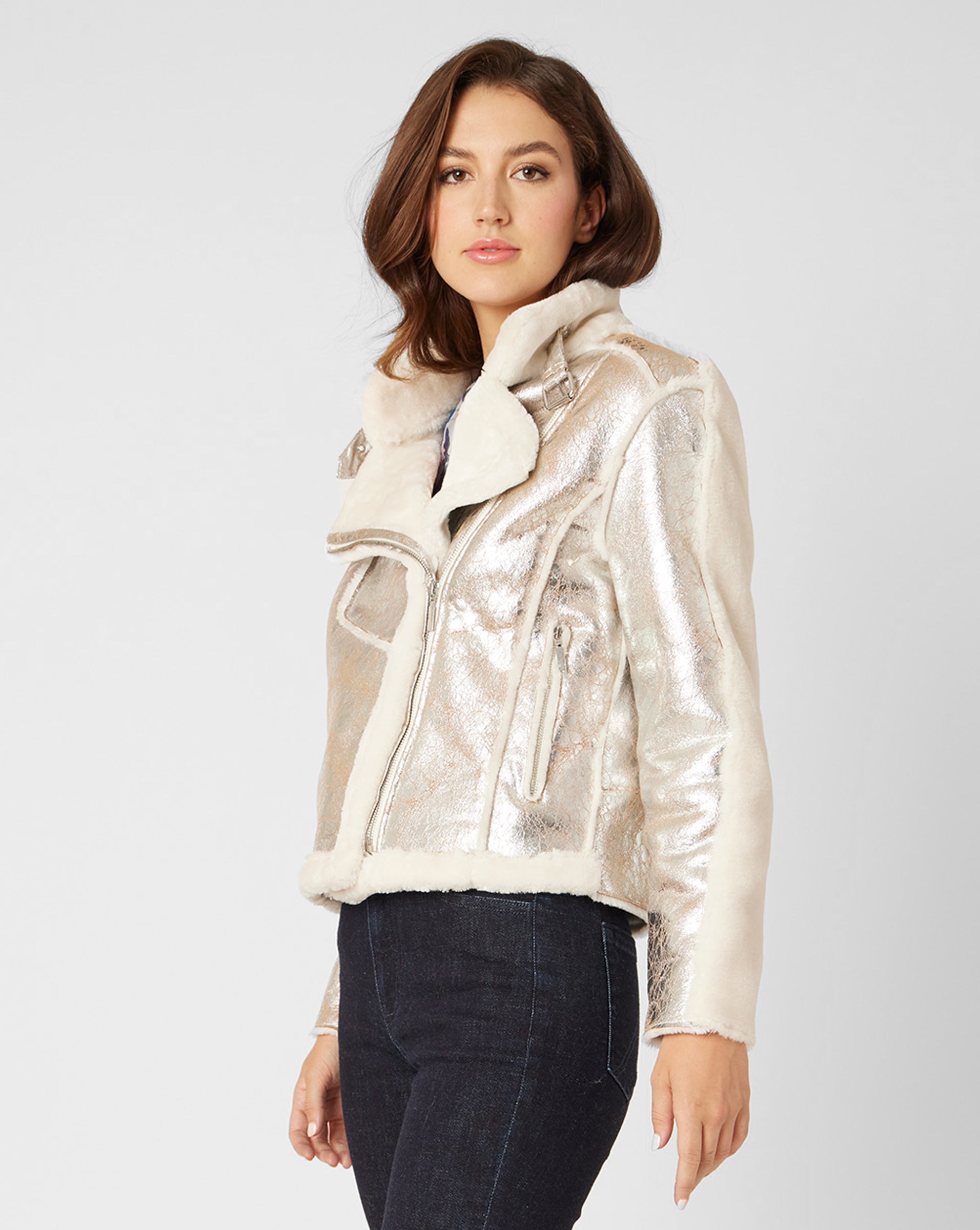 Faux shearling biker jacket best sale