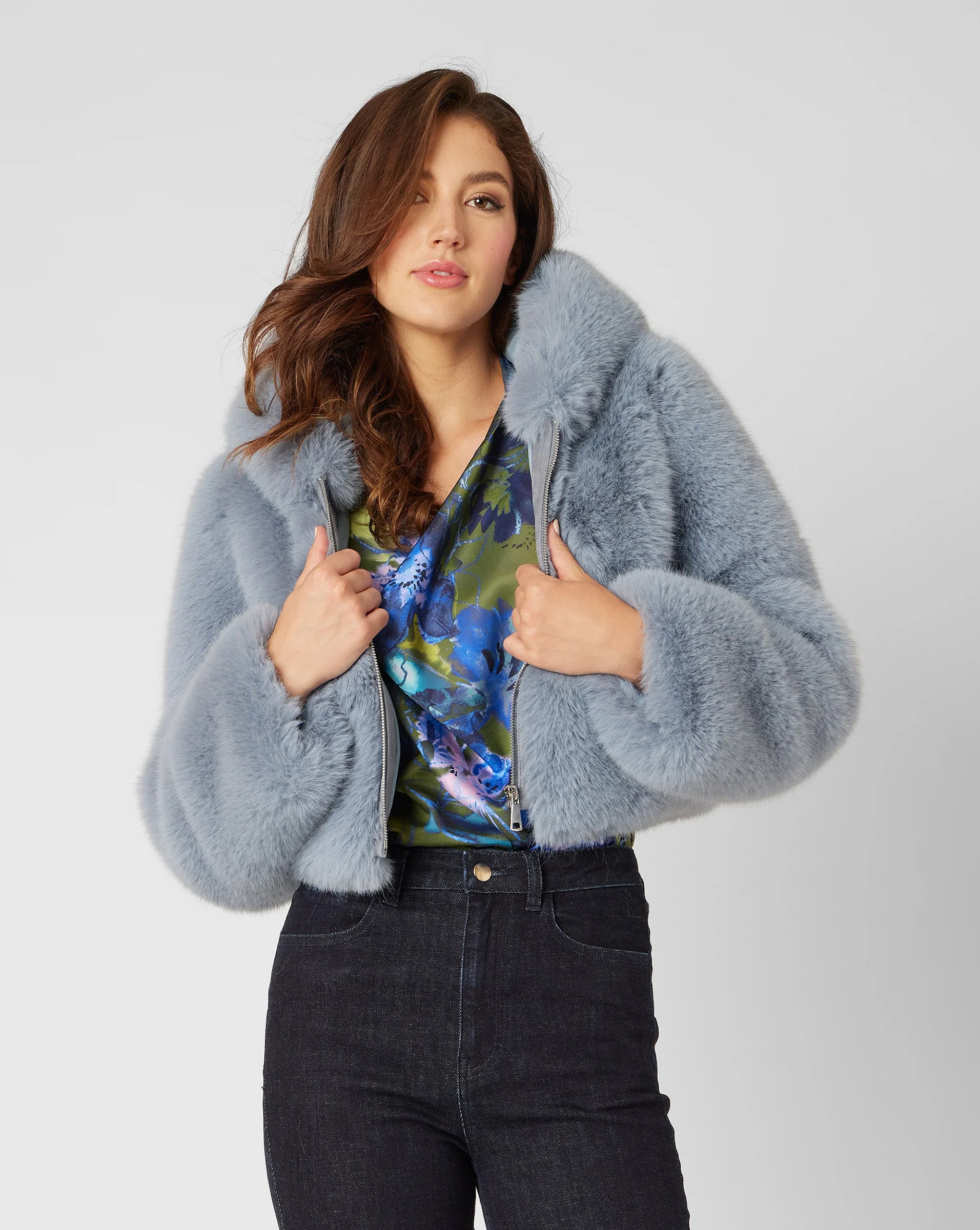 Blue faux best sale fur hoodie