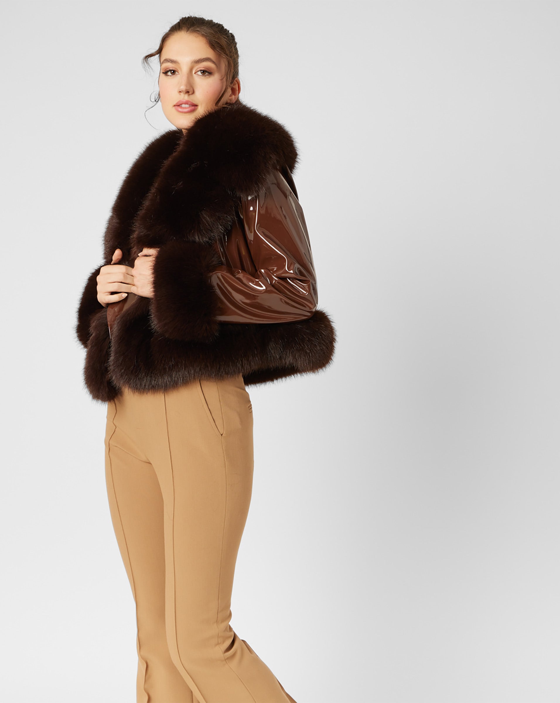 Faux Leather Jacket with Fur