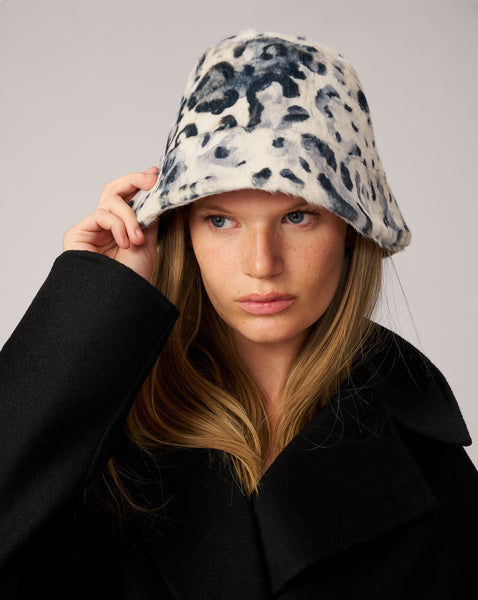 Adrienne Landau Faux Fur Snow Leopard Bucket Hat