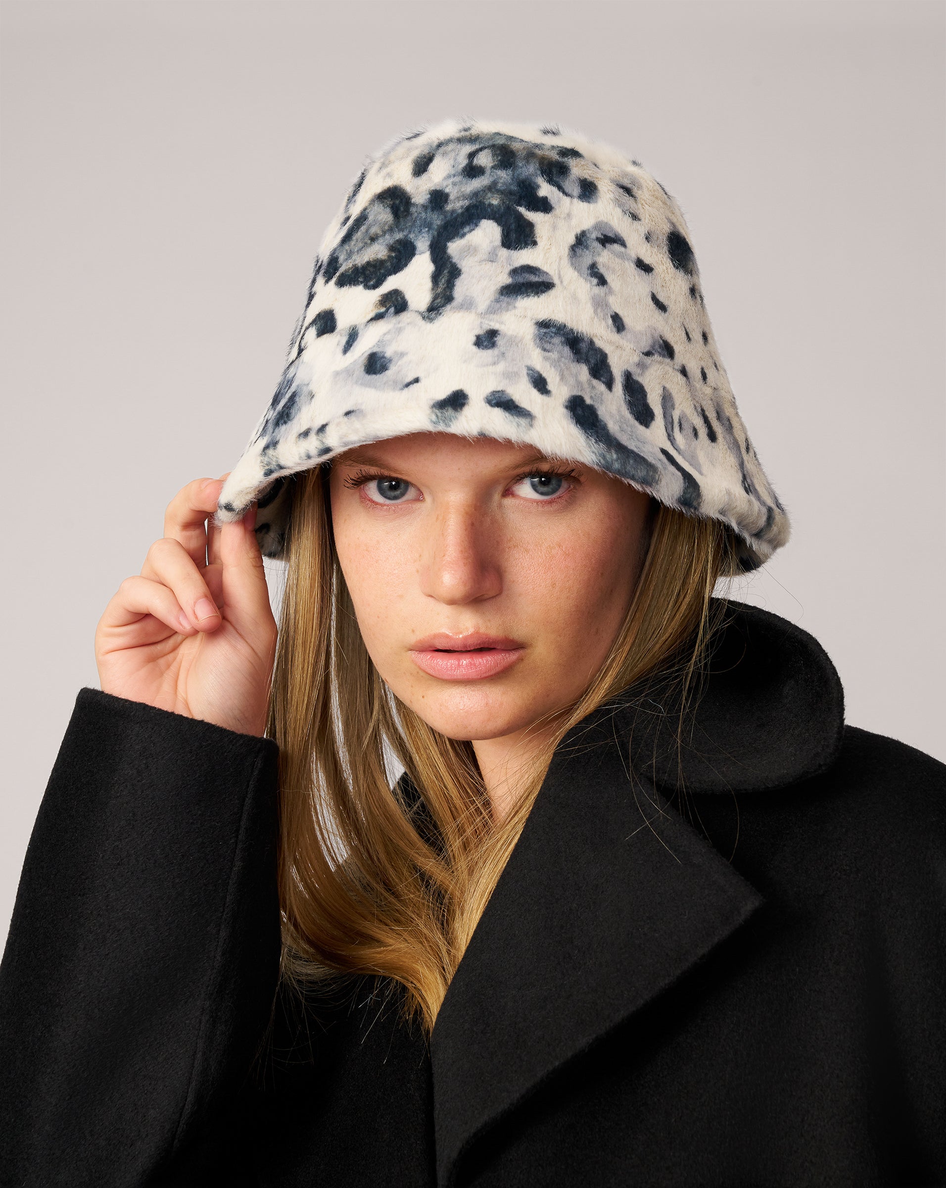 Adrienne Landau Faux Fur Snow Leopard Bucket Hat
