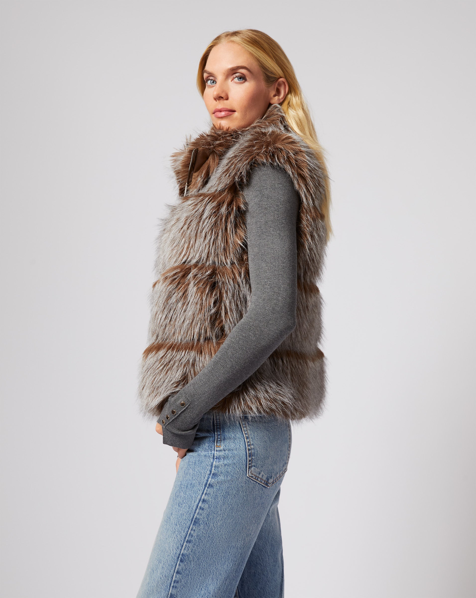 Adrienne Landau Brown Reversible Faux Fur Vest 2024 SZ 1XL C100078