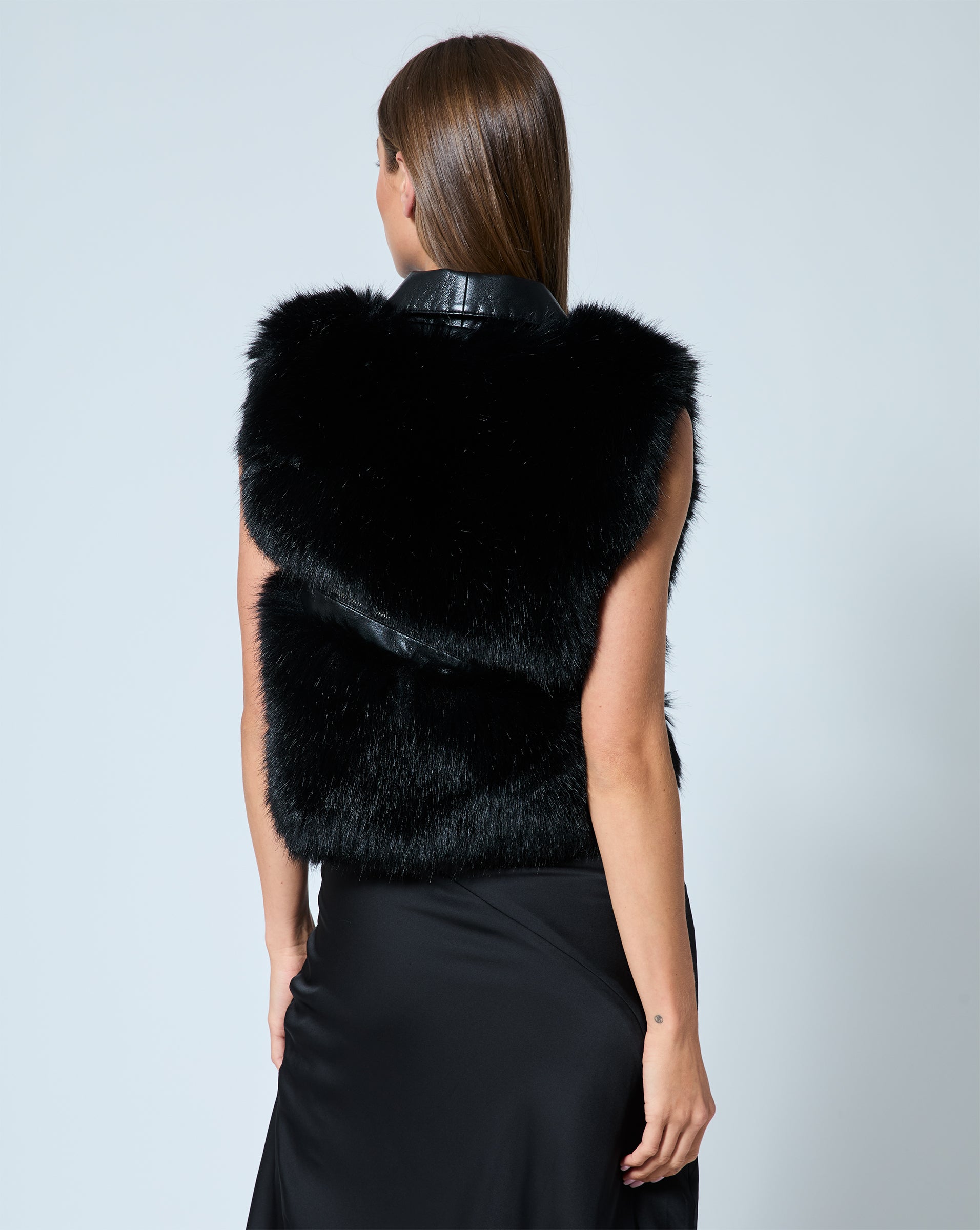 Adrienne Landau Black Faux Fur Moto Jacket