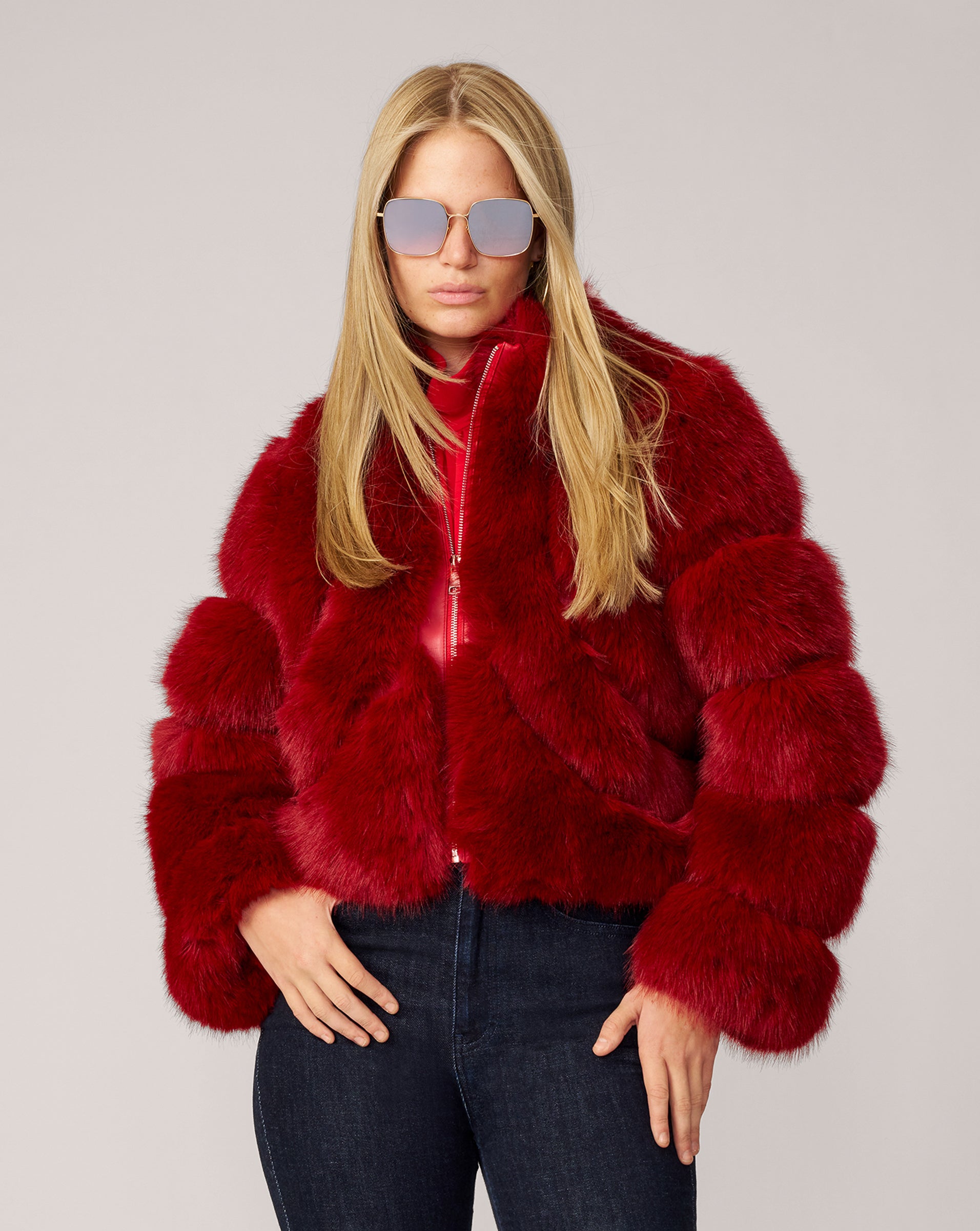 Faux fur ジャケット Adrienne Landau Black Faux Fox Fur Jacket