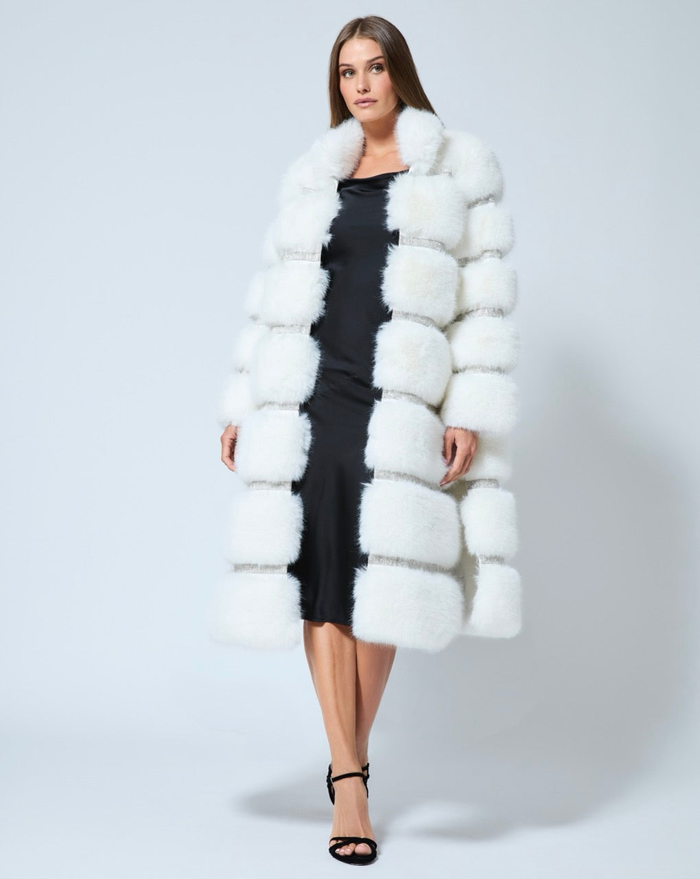 Luxe Diamond & Fox Faux Fur Coat