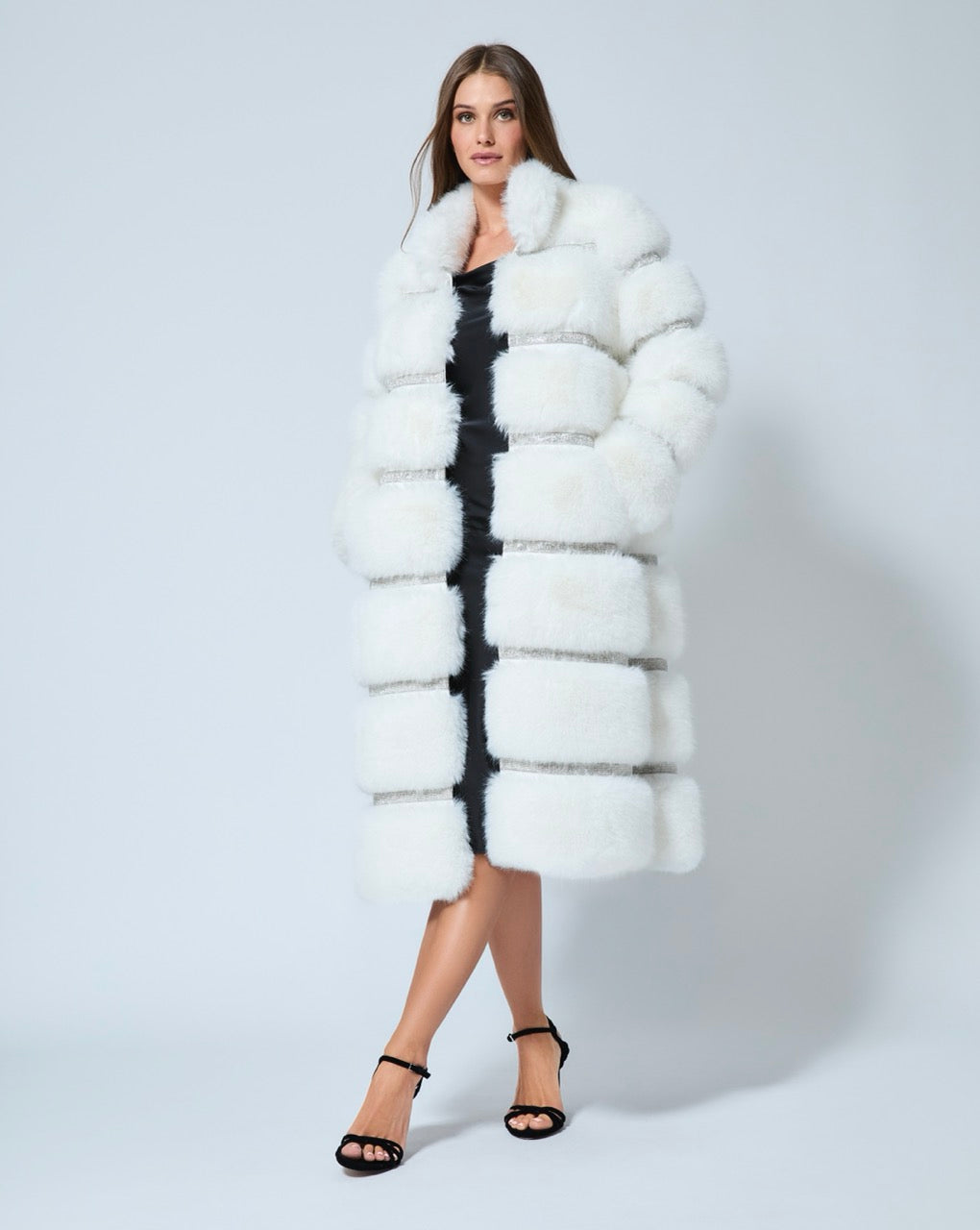 Luxe Diamond & Fox Faux Fur Coat