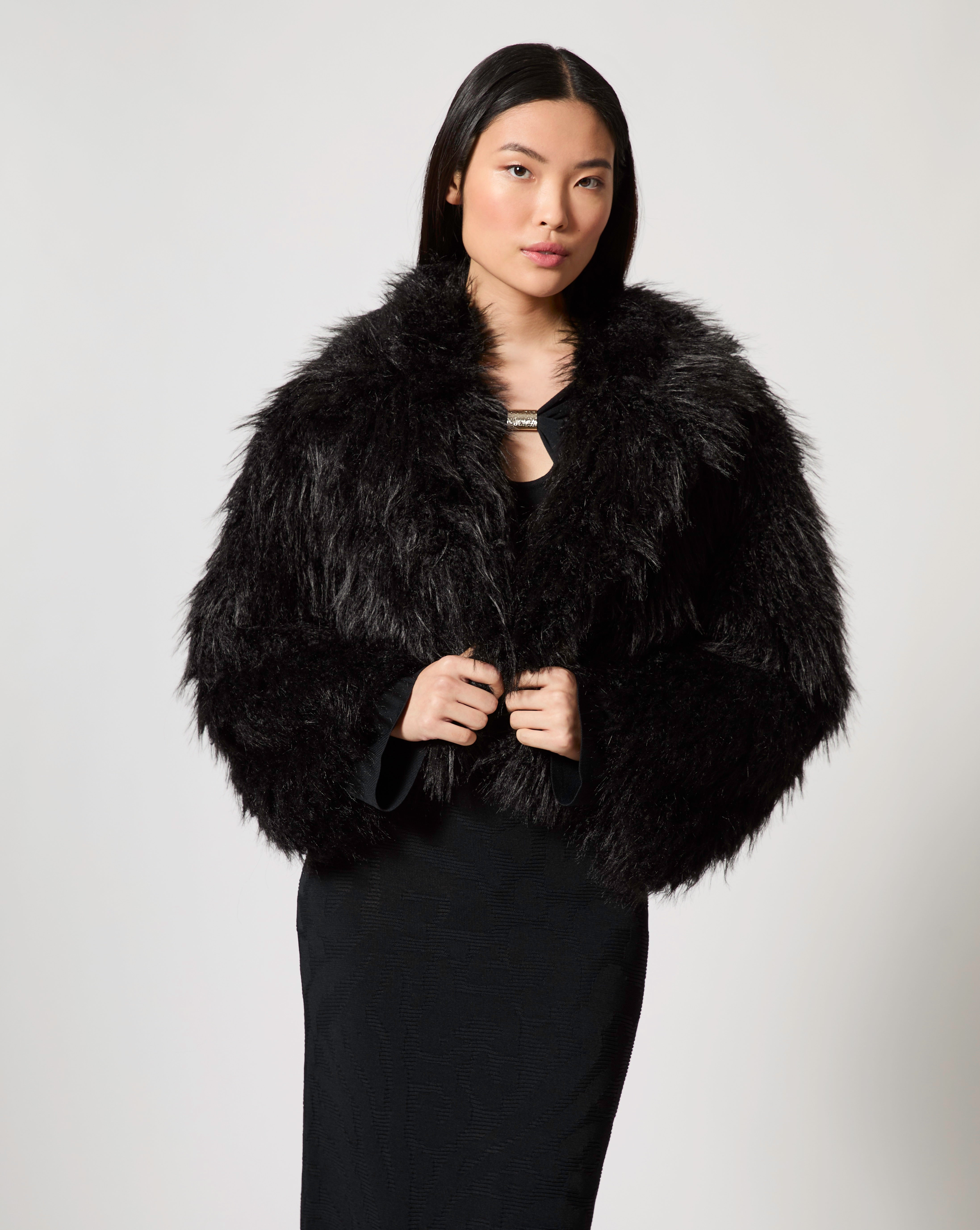 Shaggy Cropped Mongolian Faux Fur Jacket