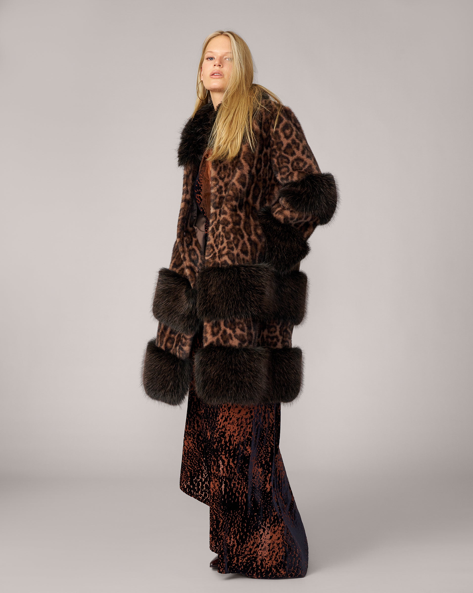Adrienne Landau Faux Pony hair Coat with Faux Fur Panels