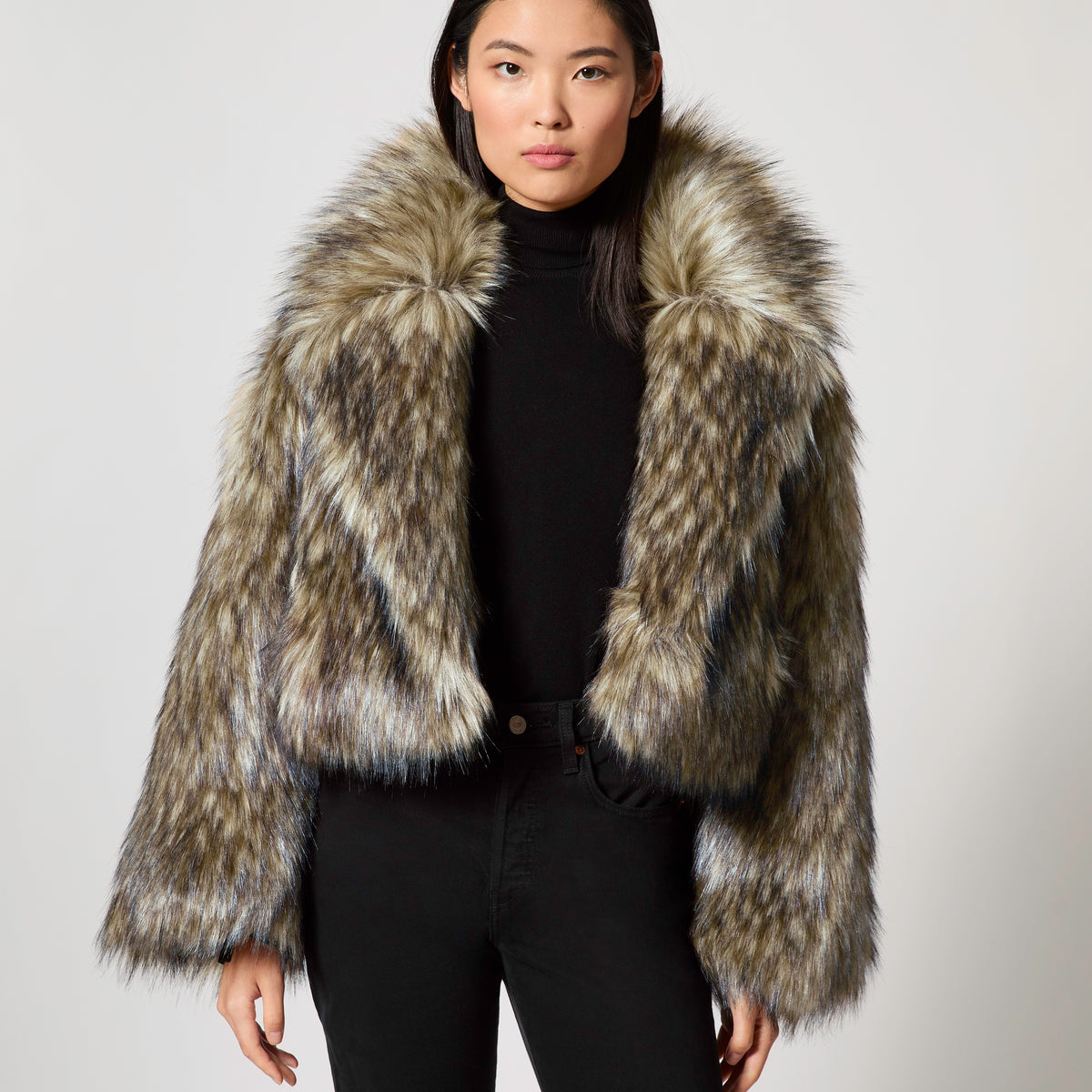 ジャケット・アウター Convertible Faux Fur Tippet Coat petale Cutaway Fox Faux Fur Jacket