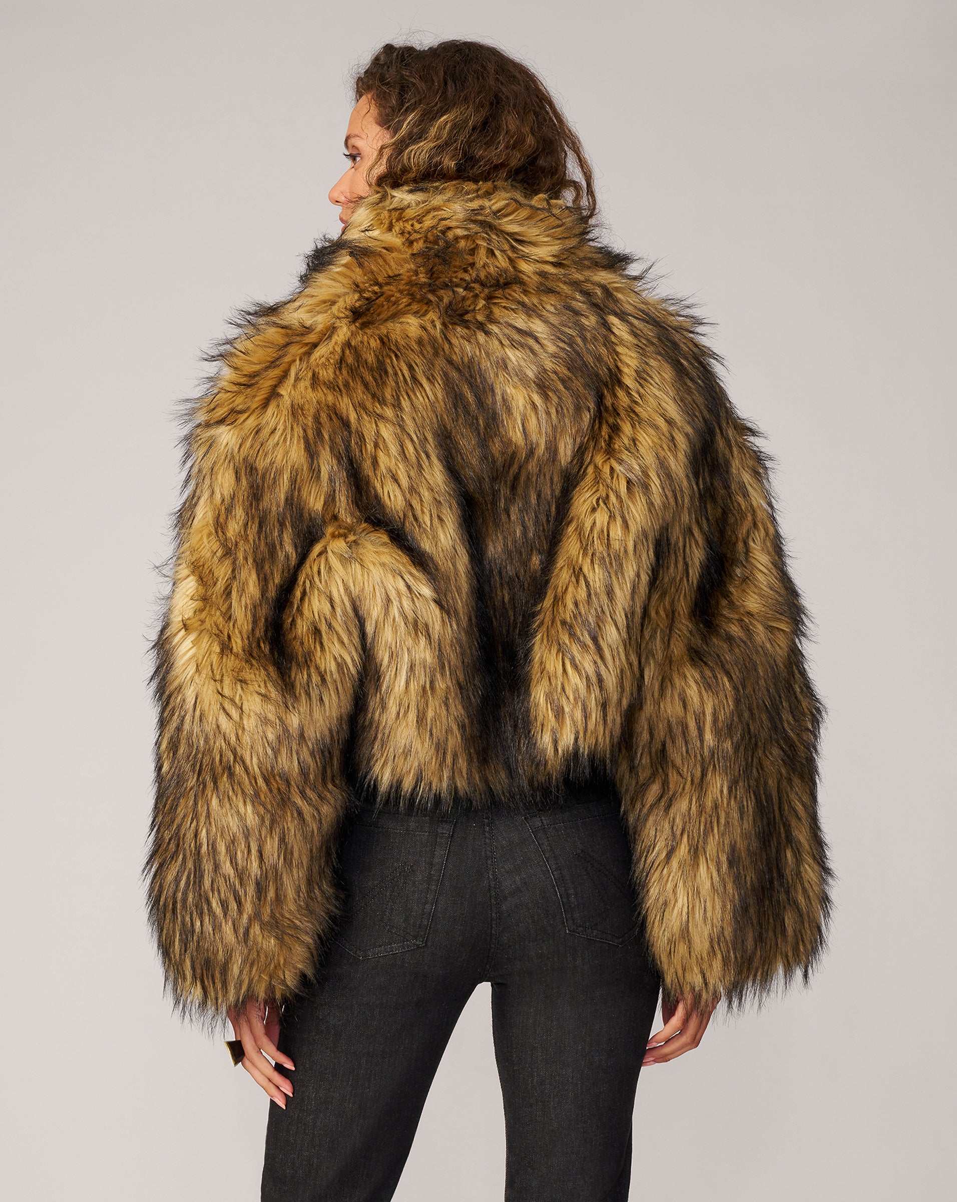 Adrienne Landau Cutaway Faux Fox Fur Jacket