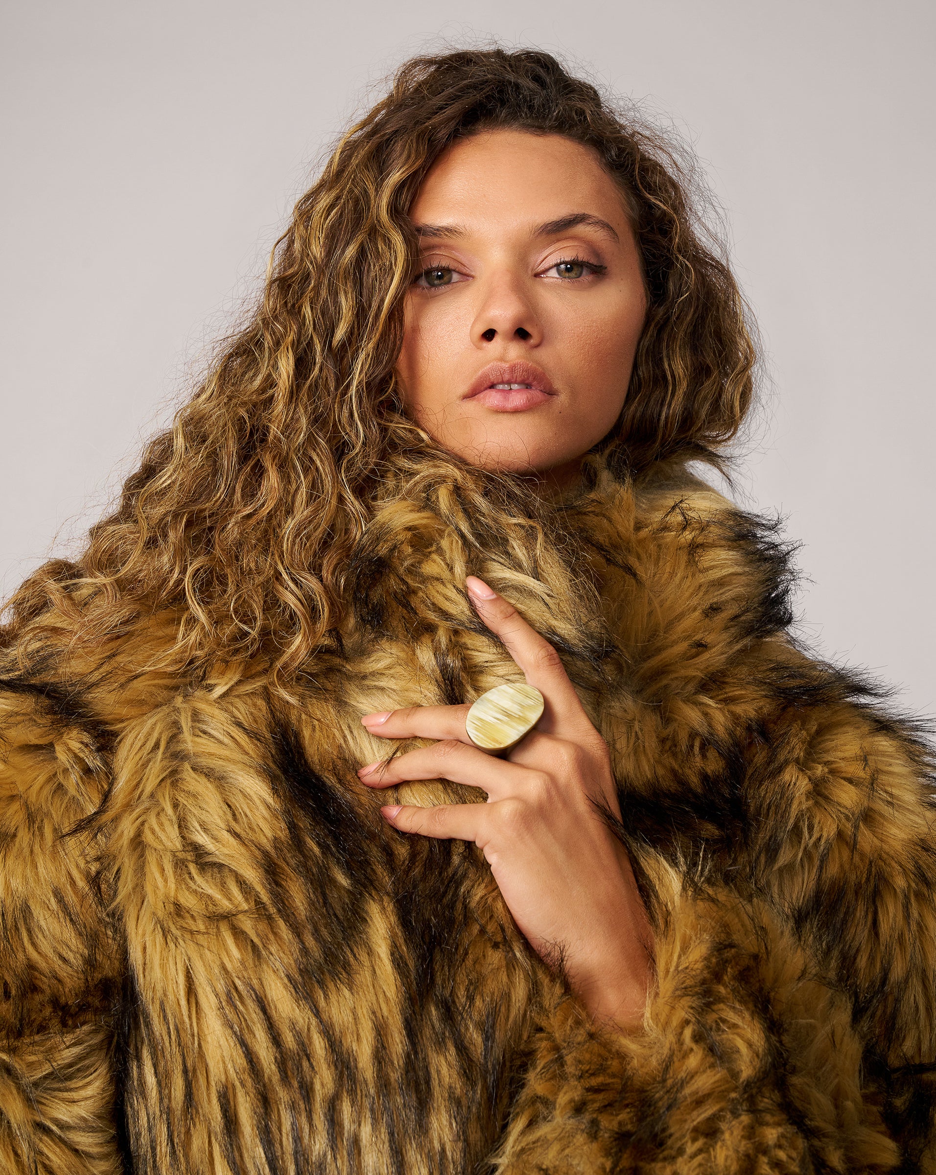 Adrienne Landau Cutaway Faux Fox Fur Jacket