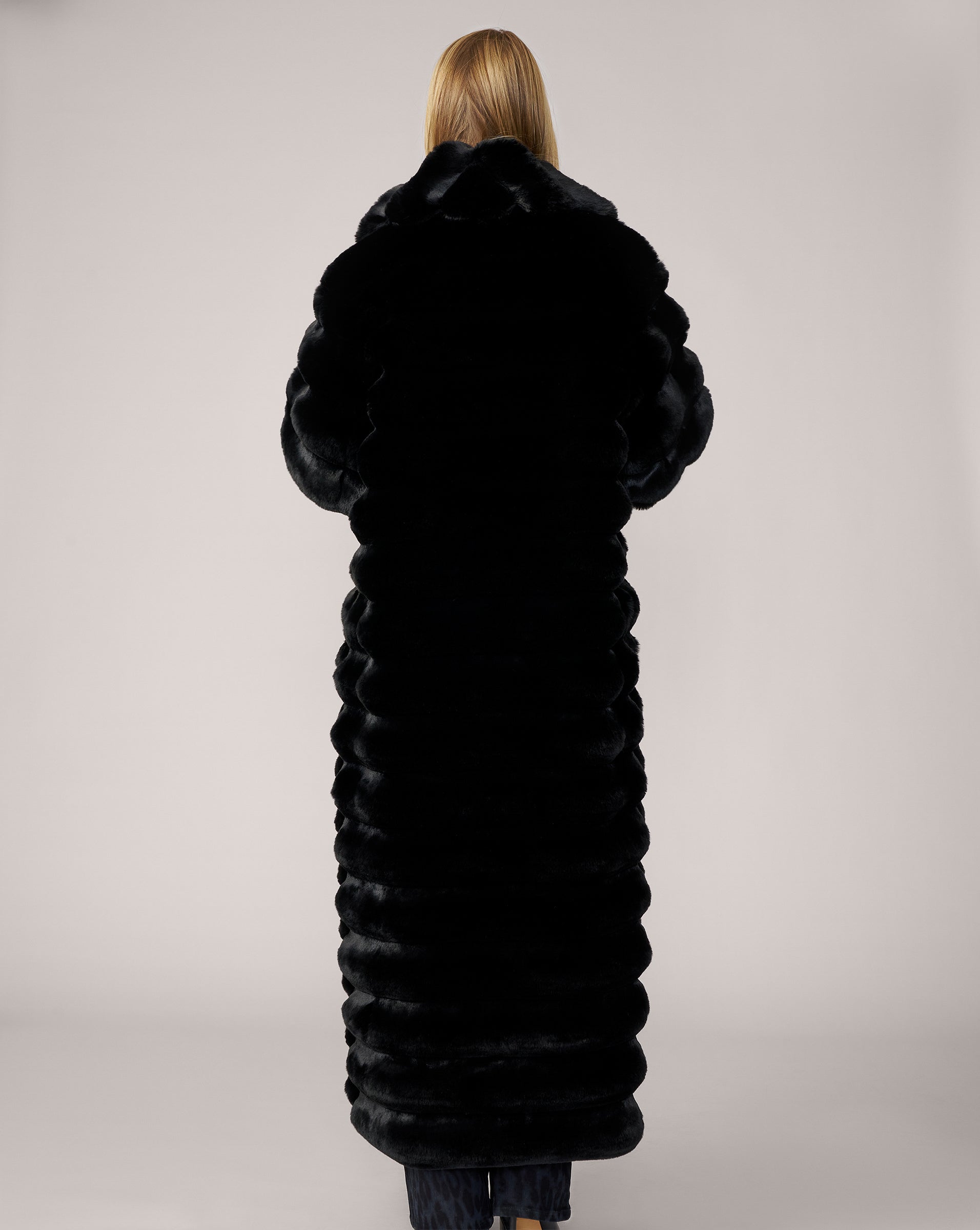 Adrienne Landau Black Floor Length Faux Fur Coat