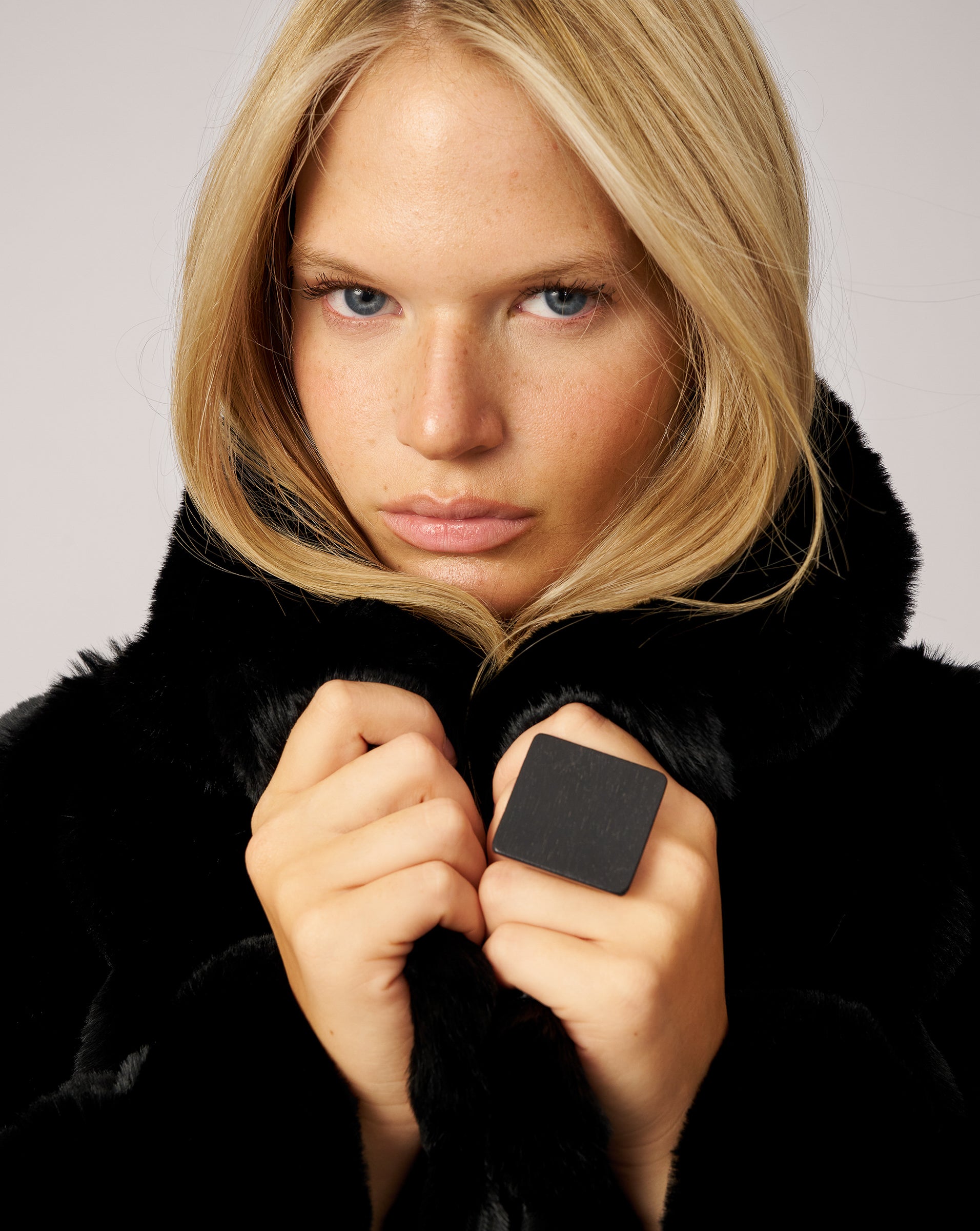 Adrienne Landau Black Floor Length Faux Fur Coat