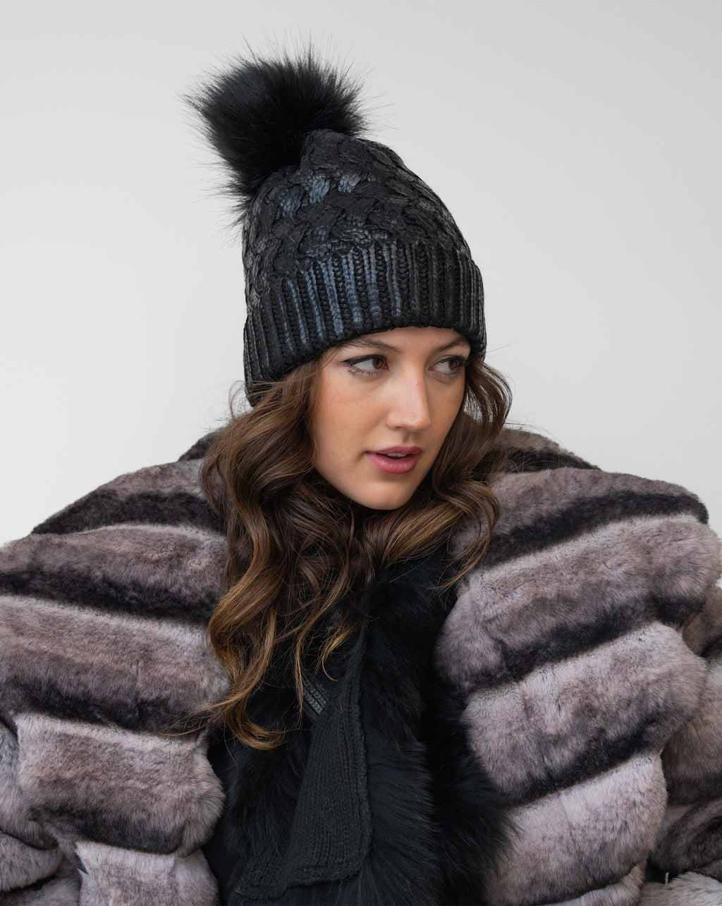 Black Beanie With Real Fox Fur Pom Pom. Soft & Stylish - Haute Acorn