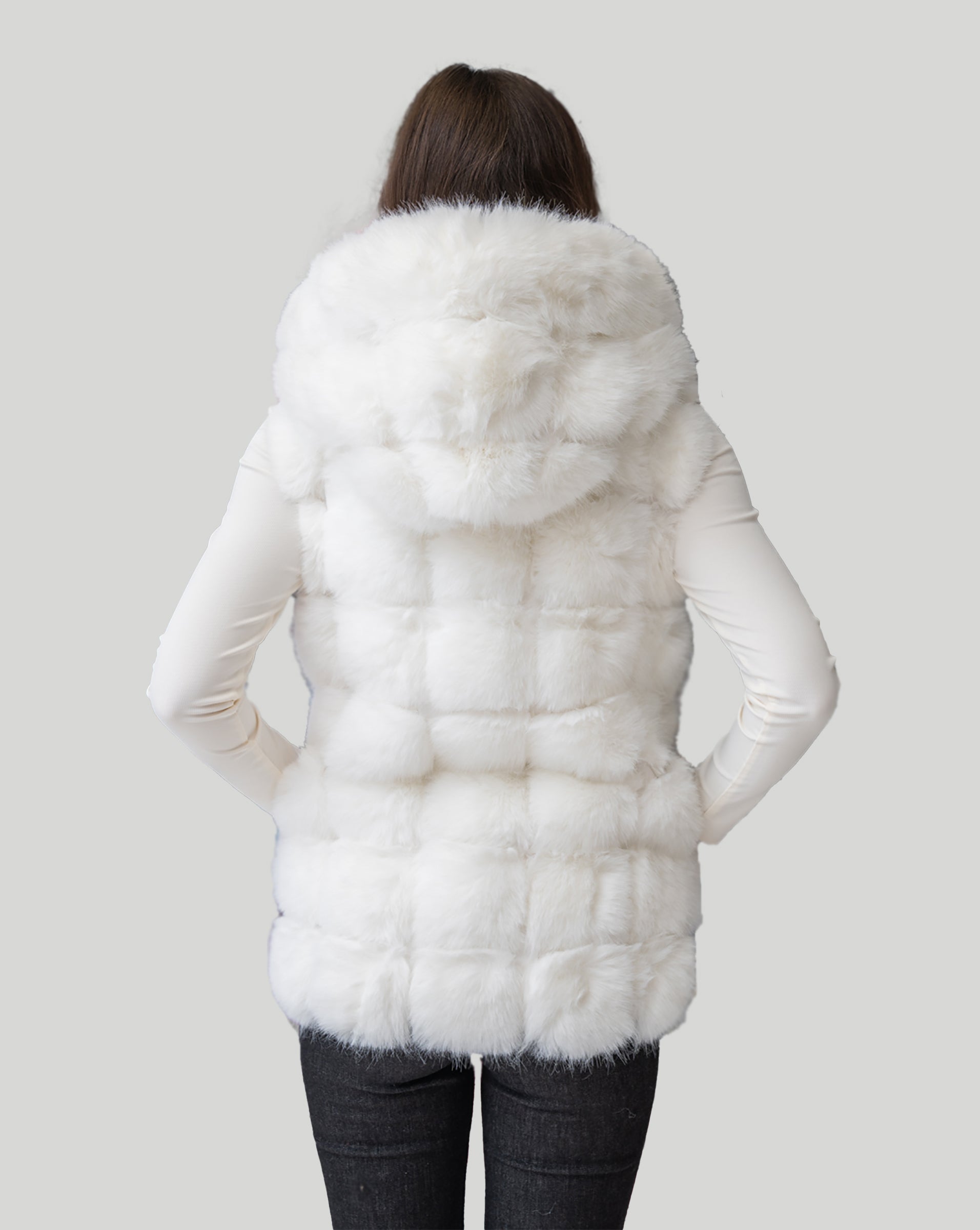 Faux Fur Faux Leather Hooded Vest – Adrienne Landau