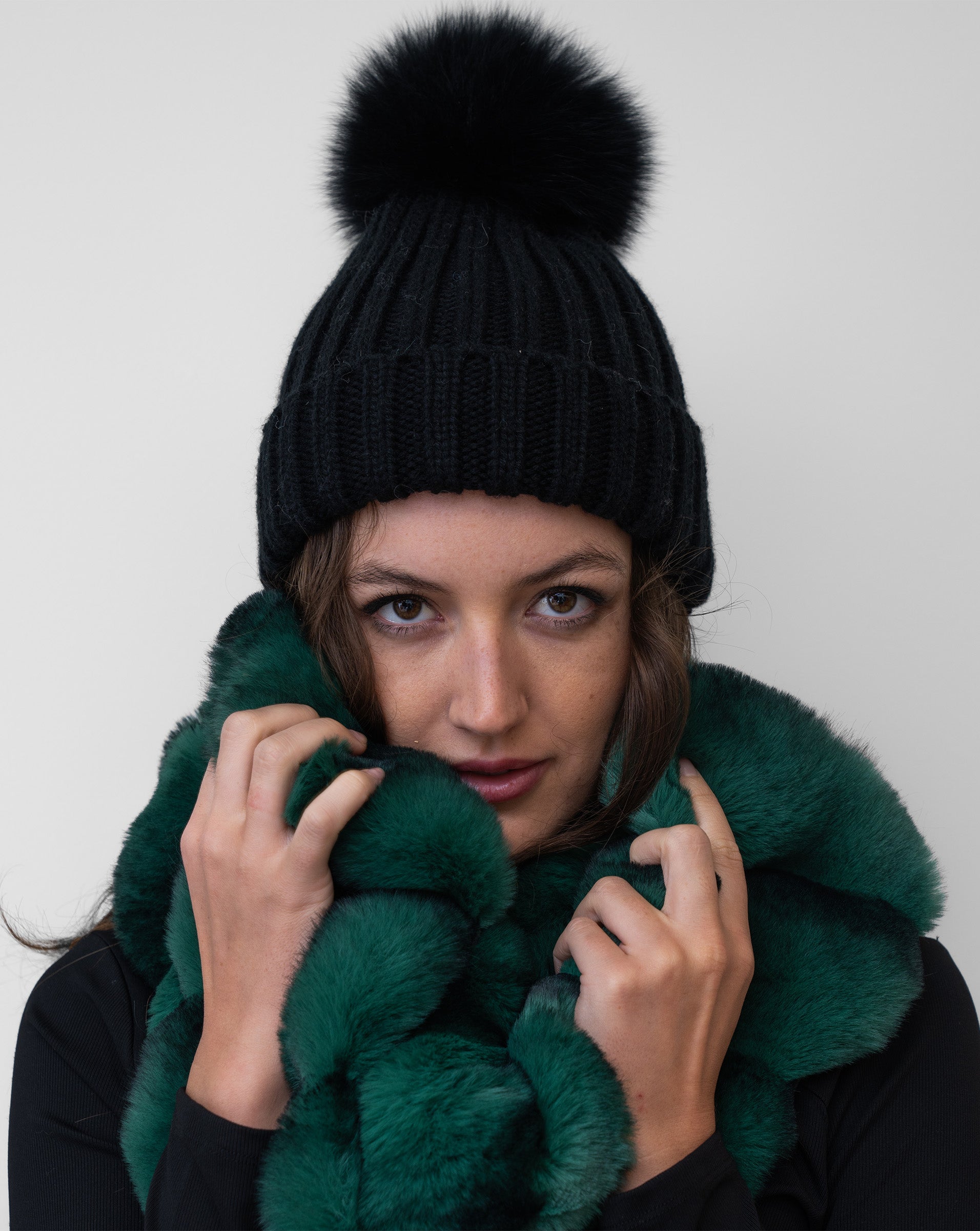 Adrienne Landau retailer Metallic Knit & Faux Fur Pom-Pom Beanie