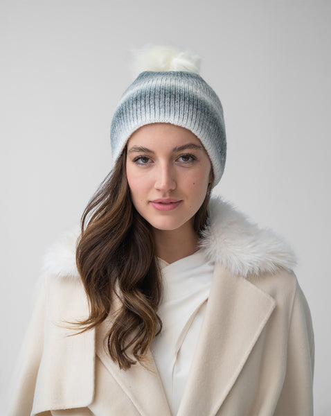ADRIENNE LANDAU Navy Blue Metallic Rainbow Faux Fur Pom Pom Beanie Hat Adriane landau metallic beanie - Gem main image 4