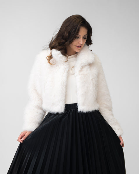 Adrienne Landau White Faux Fur Cropped Jacket