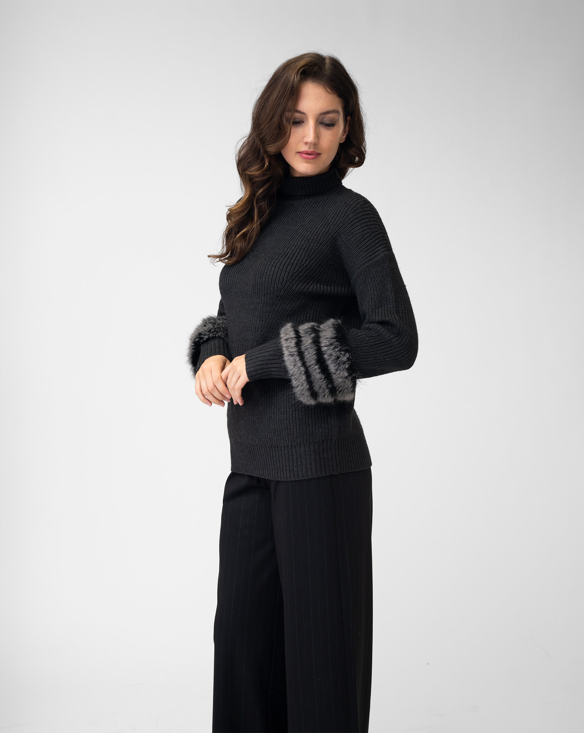 Aunavey Women's Faux Fur Trim Collar Cuffs Cardigan Sweaters