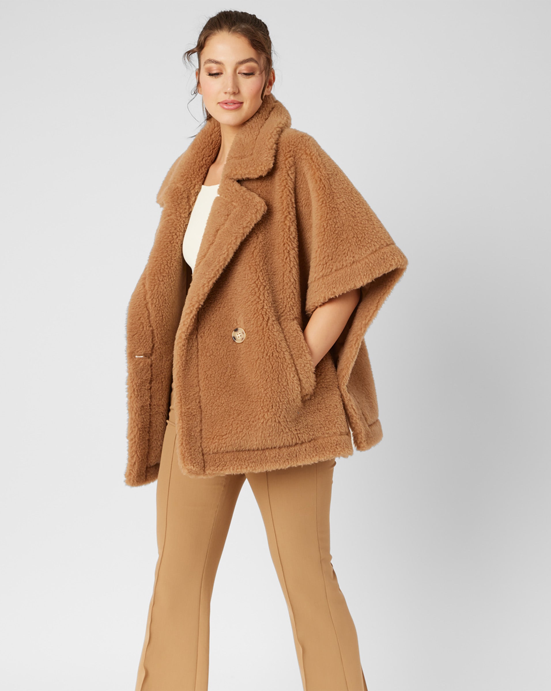 Camel Borg Teddy Bear Coat, Outerwear