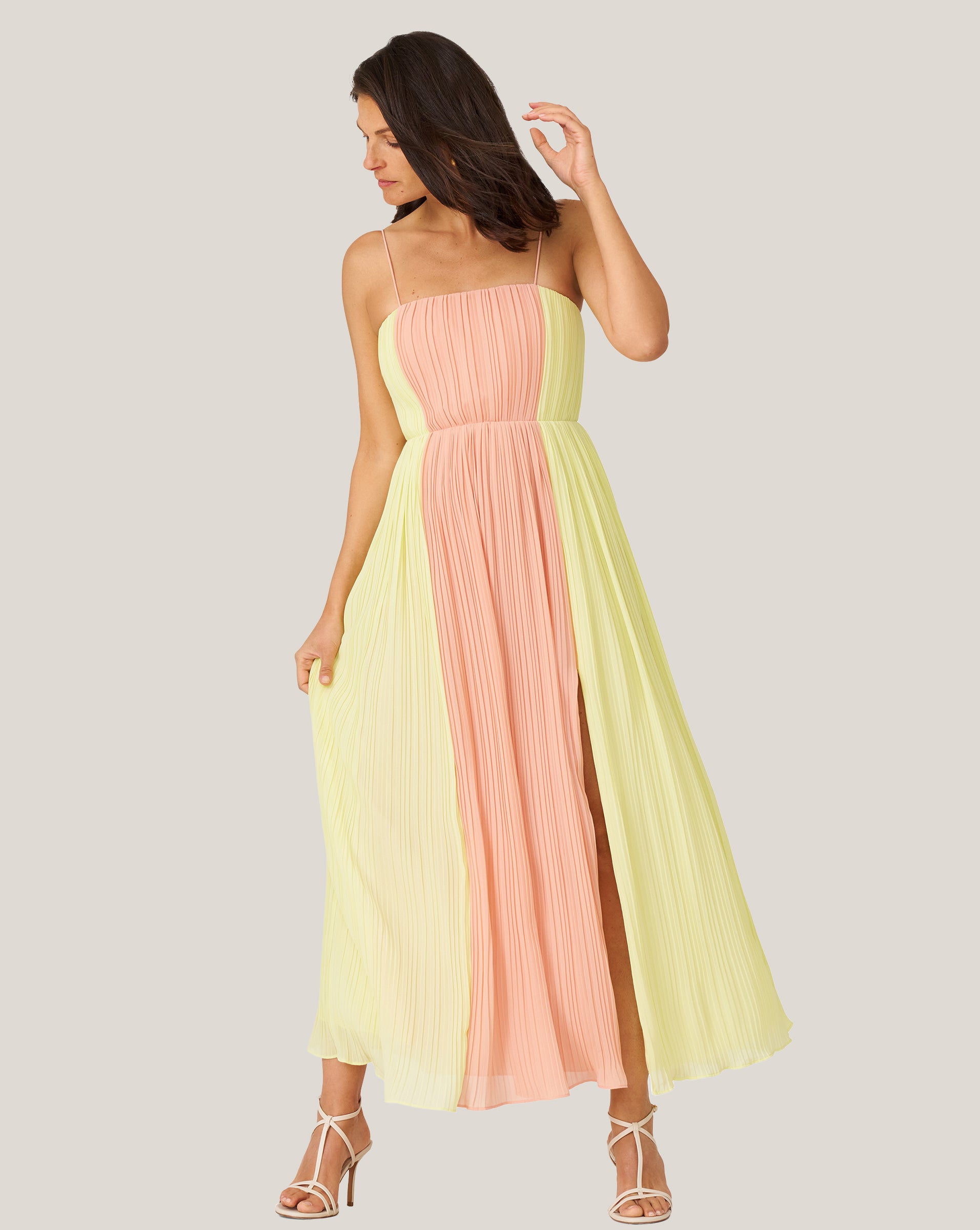Pleated Color Block Midi Dress
