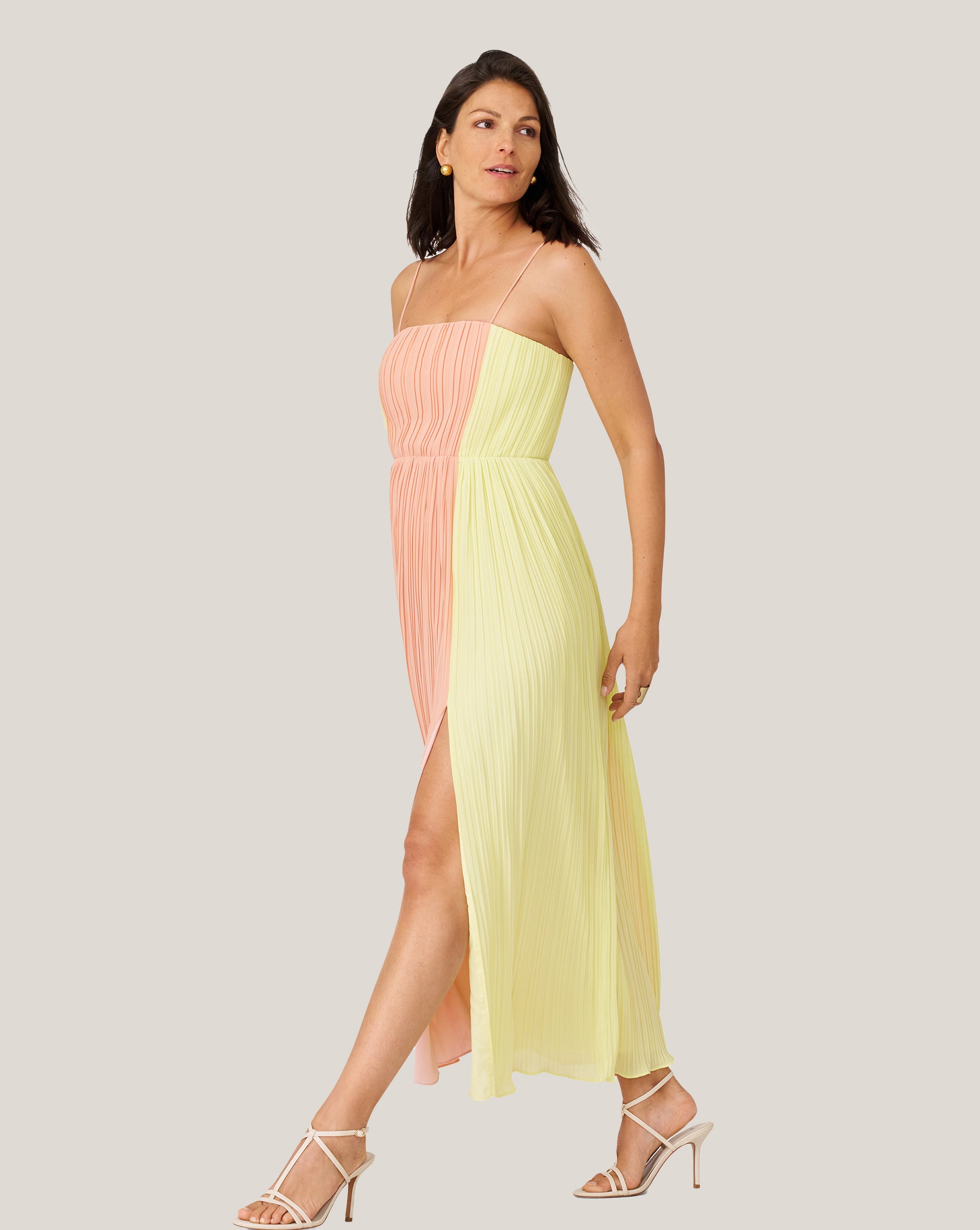 Pleated Color Block Midi Dress