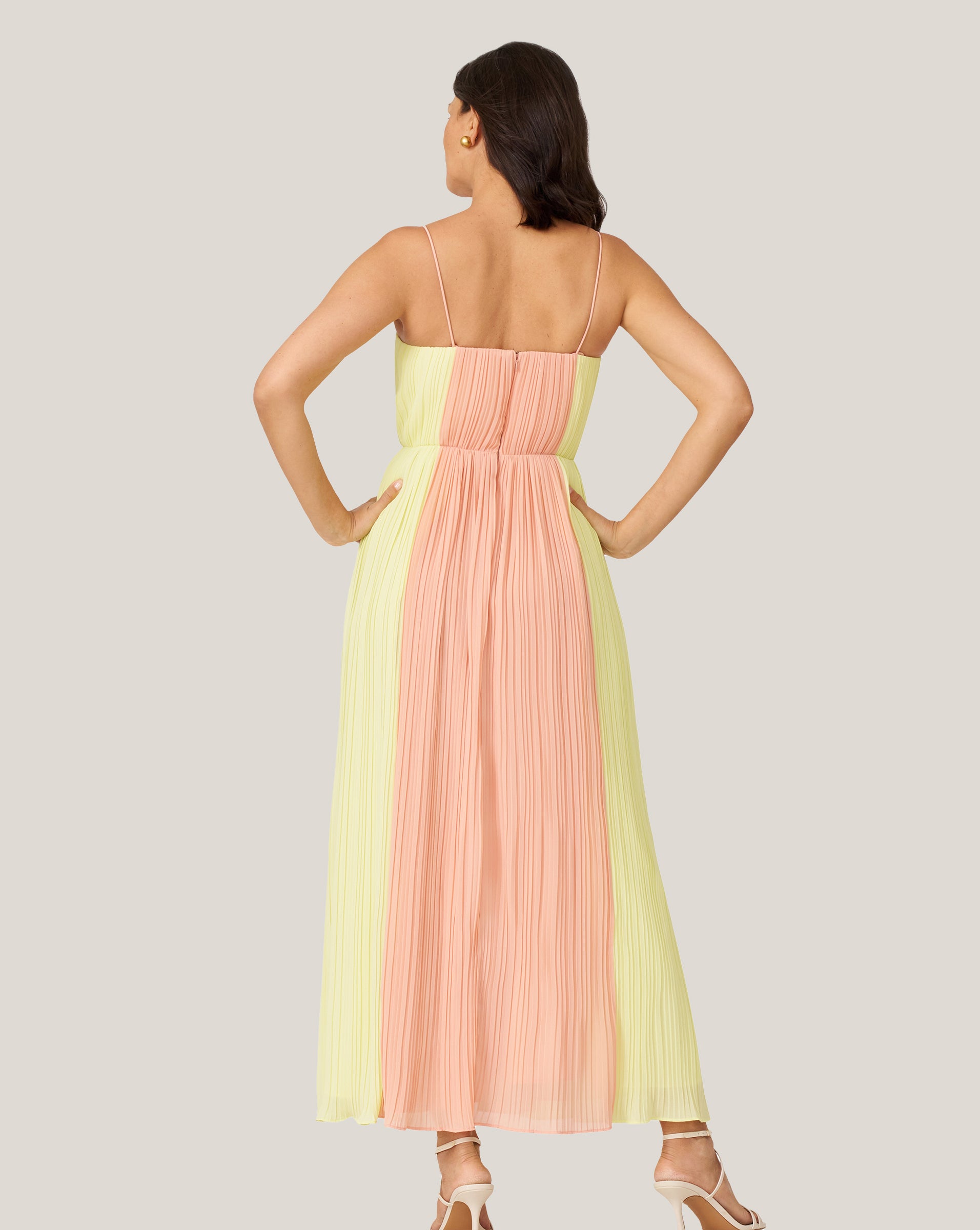 Pleated Color Block Midi Dress