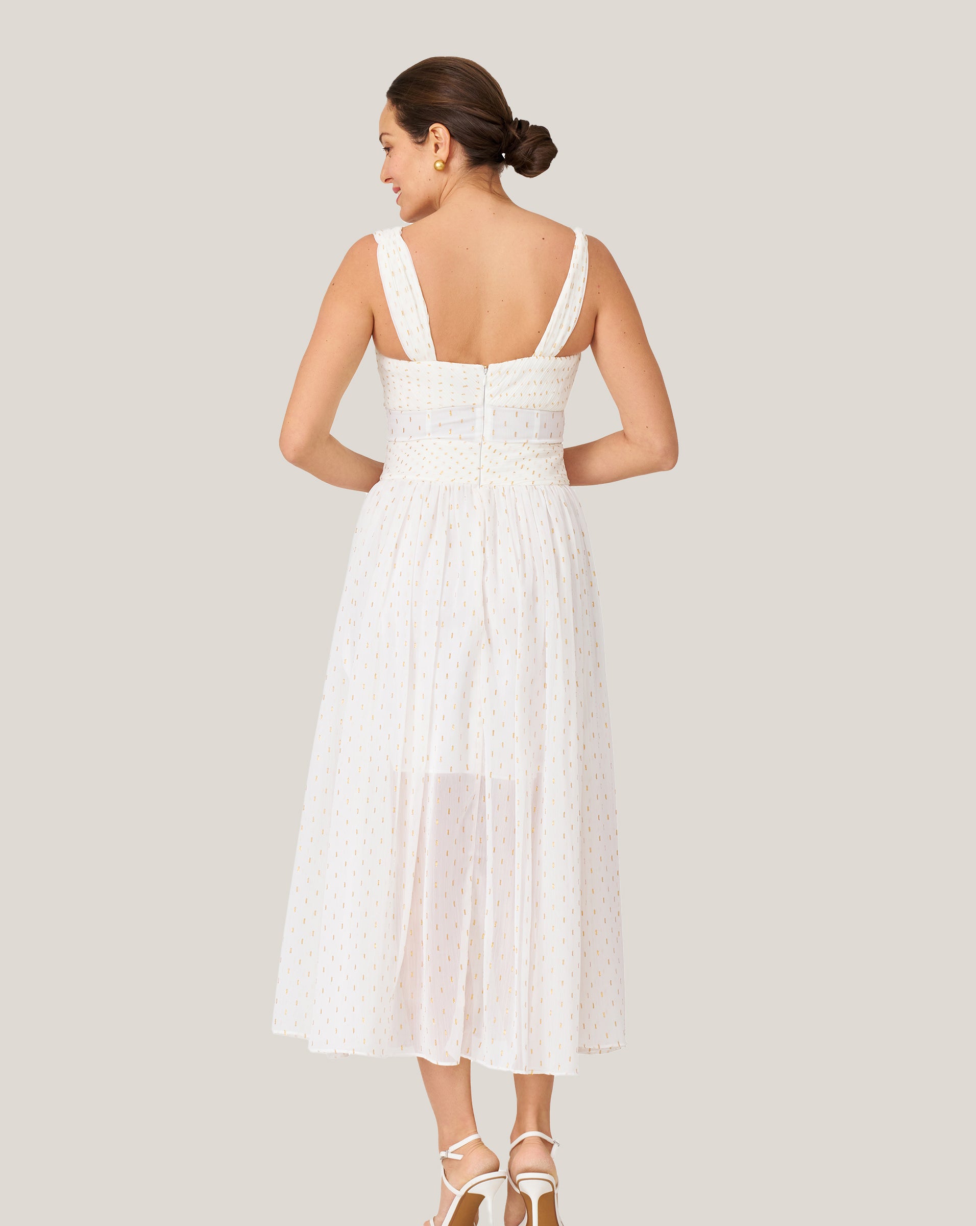 Metallic Print Twist Pleated Midi Dress