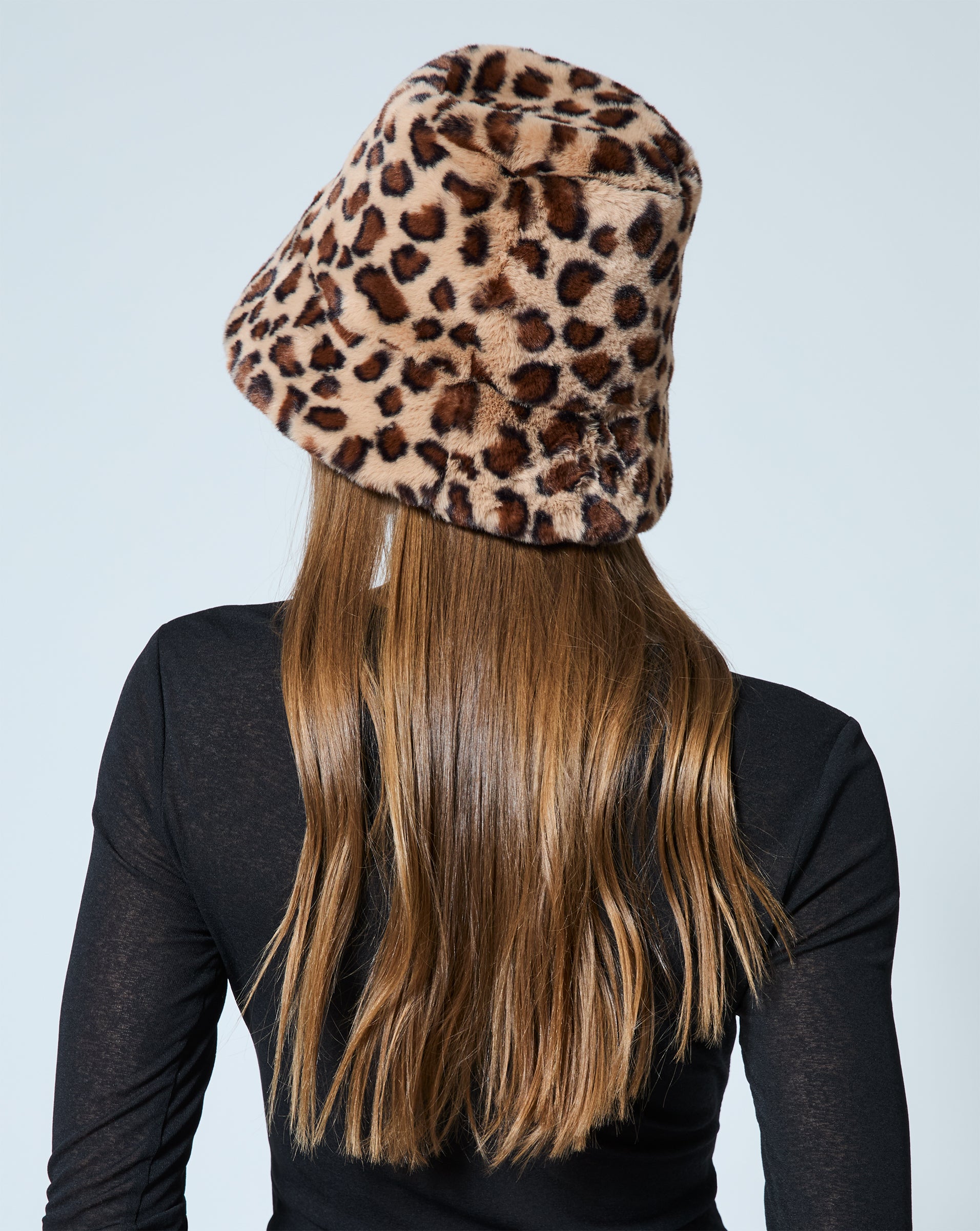 Cheetah print fur bucket hat on sale