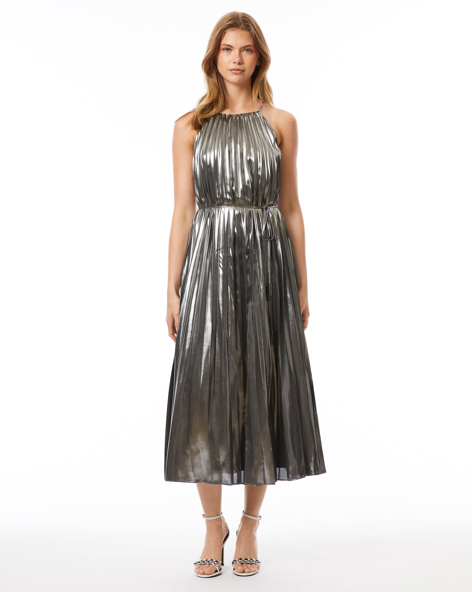 Metallic Silver Halter Dress