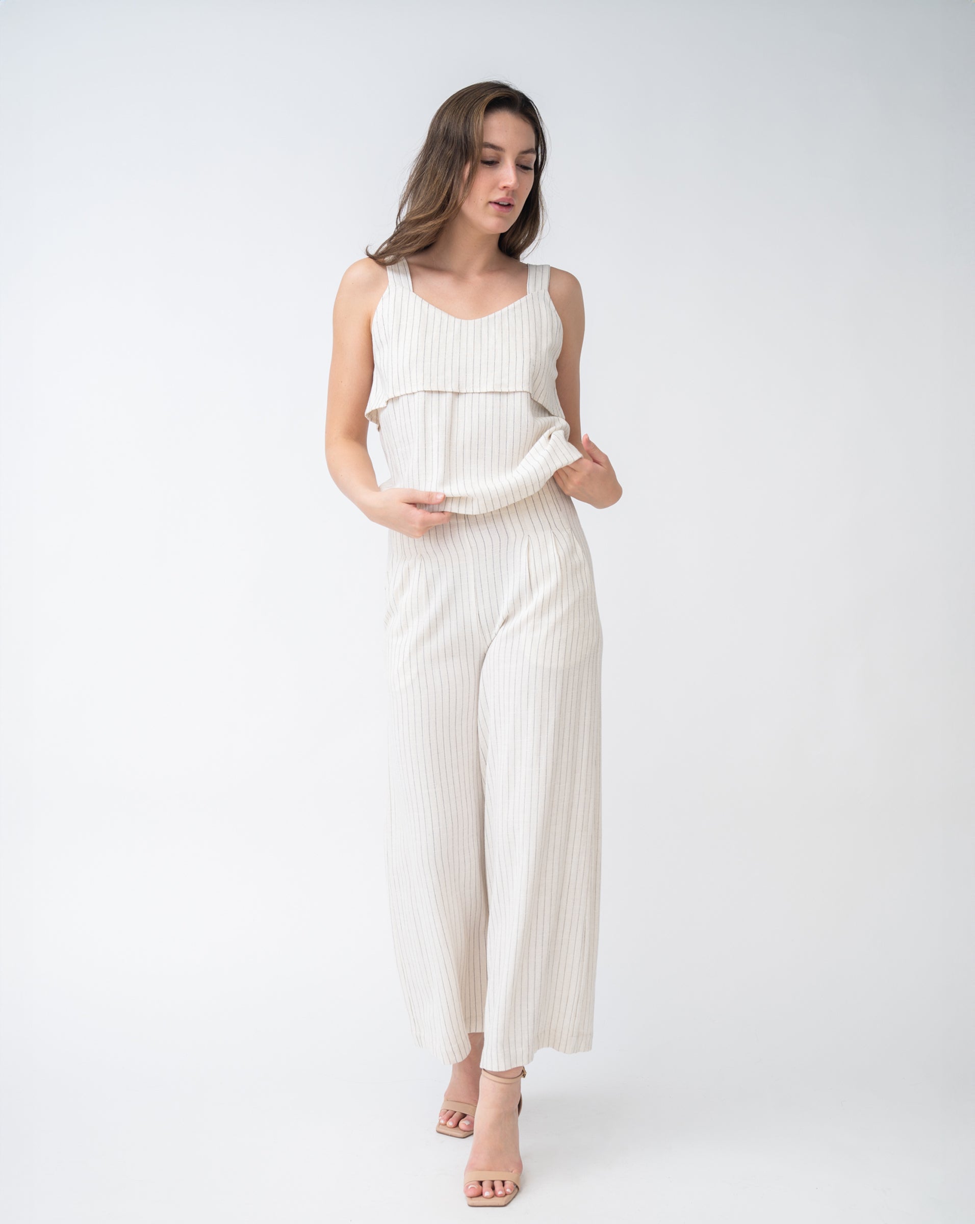 FINAL SALE - Pinstripe Linen Blend Sleeveless Top