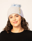 Color Block Knit Hat with Crystals