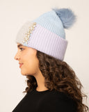 Color Block Knit Hat with Crystals