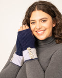 Knit Fingerless Gloves with Crystals Navy