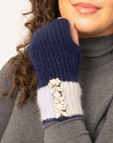 Knit Fingerless Gloves with Crystals Navy