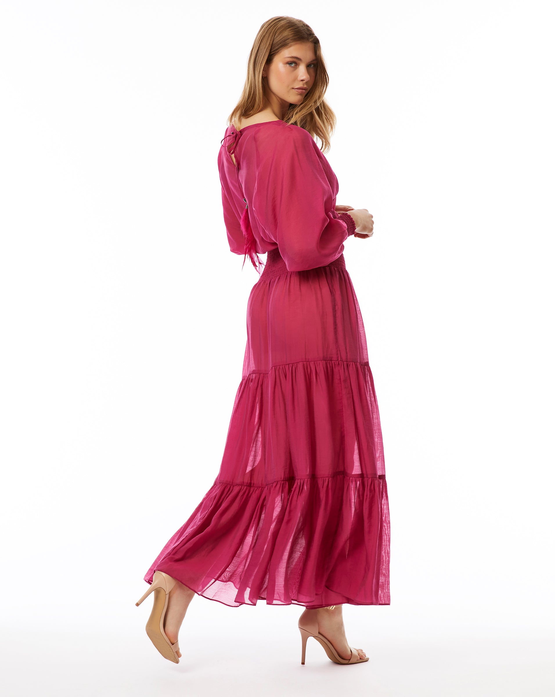 TLZ L'Femme Sheer Turtleneck Long Sleeve Maxi shops Dress Neon Pink Size Medium M