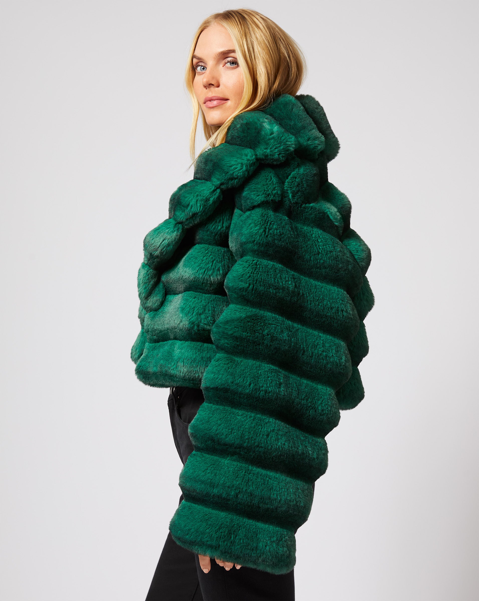 Adrienne Landau Shawl Collar Chinchilla Faux Fur Jacket