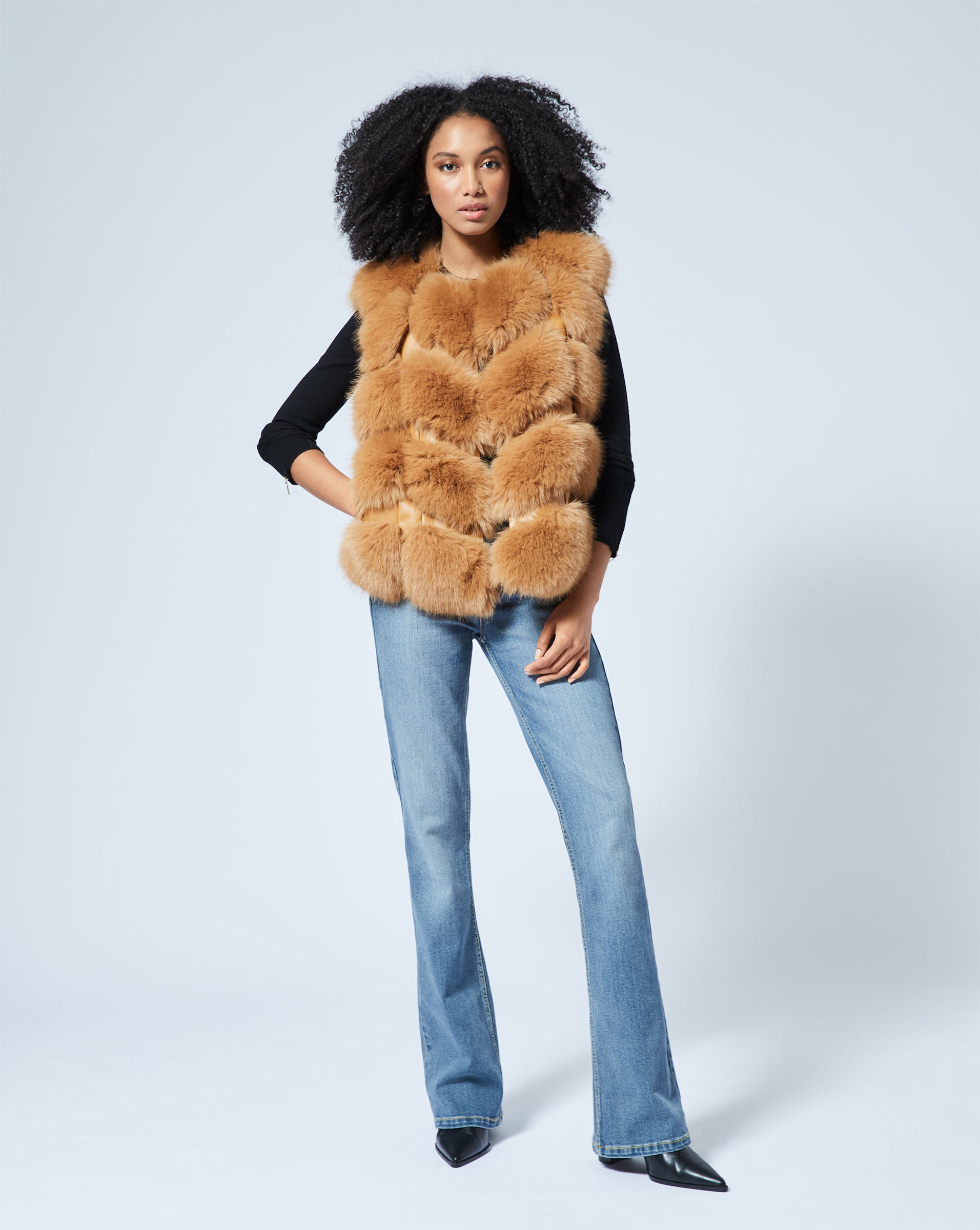 Fur fashion vest with jeans