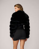 Cropped Channel Quilt Fox Faux Fur Jacket