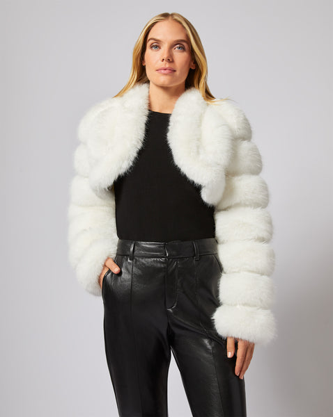 Deallo fashion quilted faux fur trim crop jacket